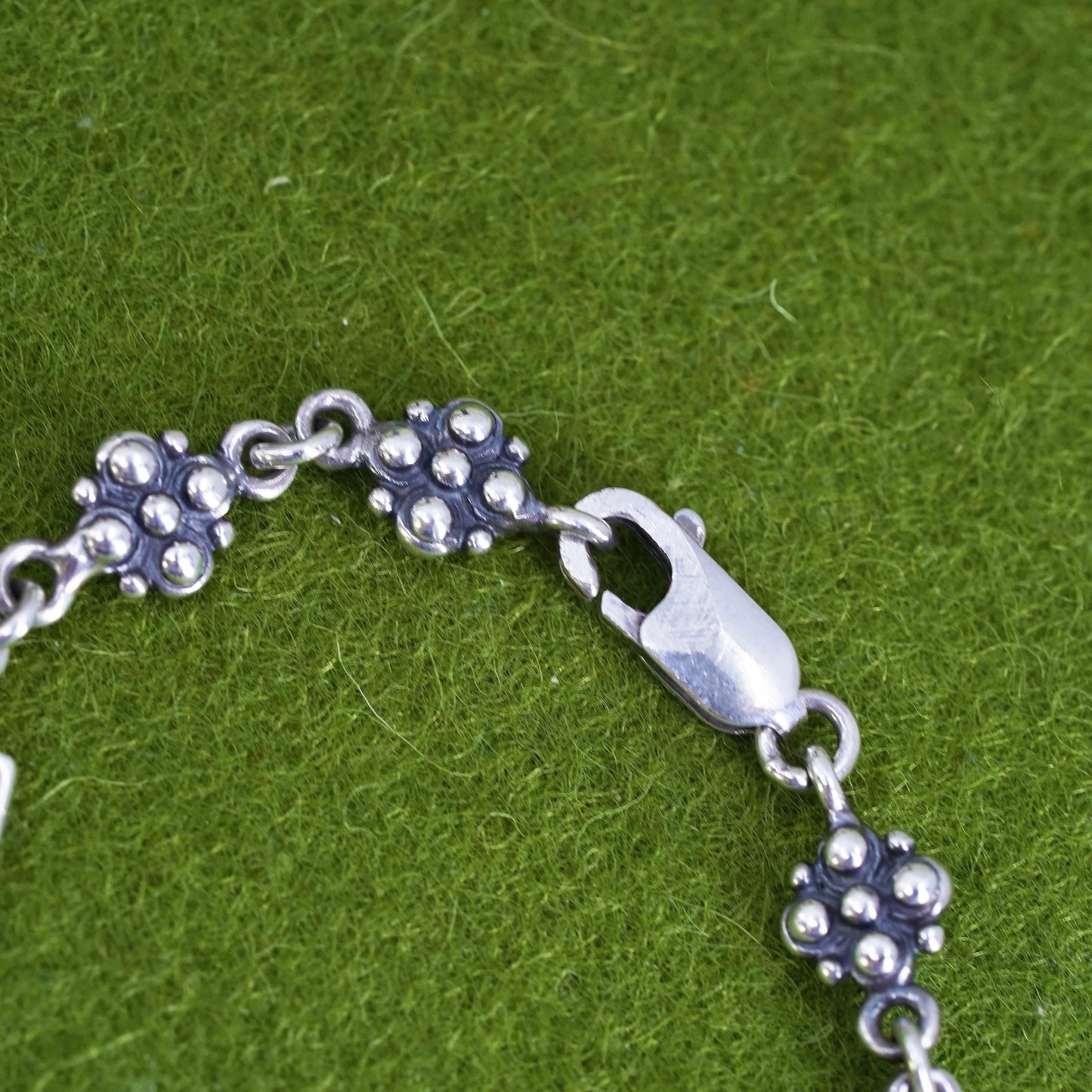 7", Vintage sterling silver bracelet, 925 flower beads chain, handmade jewelry