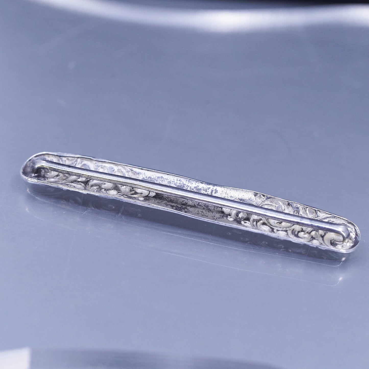 Vintage Sterling 925 silver handmade brooch, textured bar pin with beads