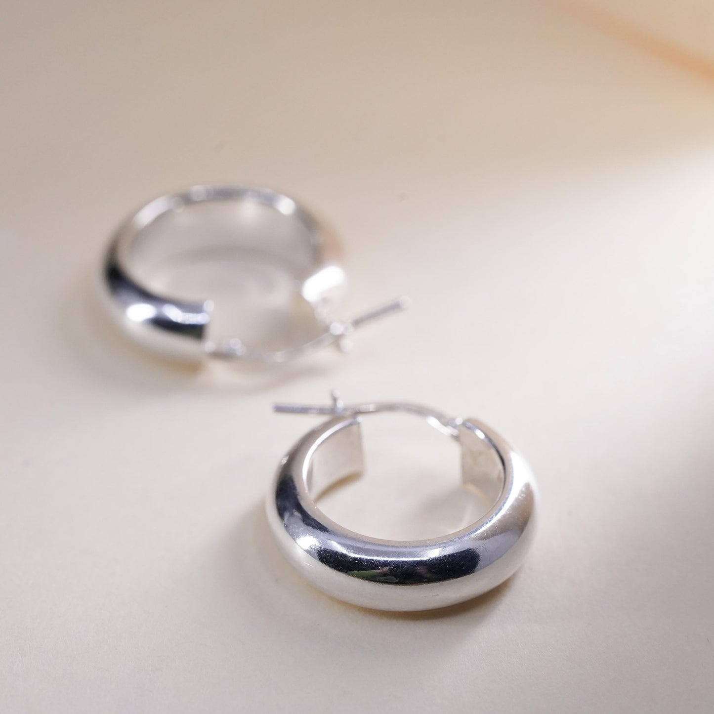 0.75", Vintage sterling silver wide hoops, 925 silver huggie earrings