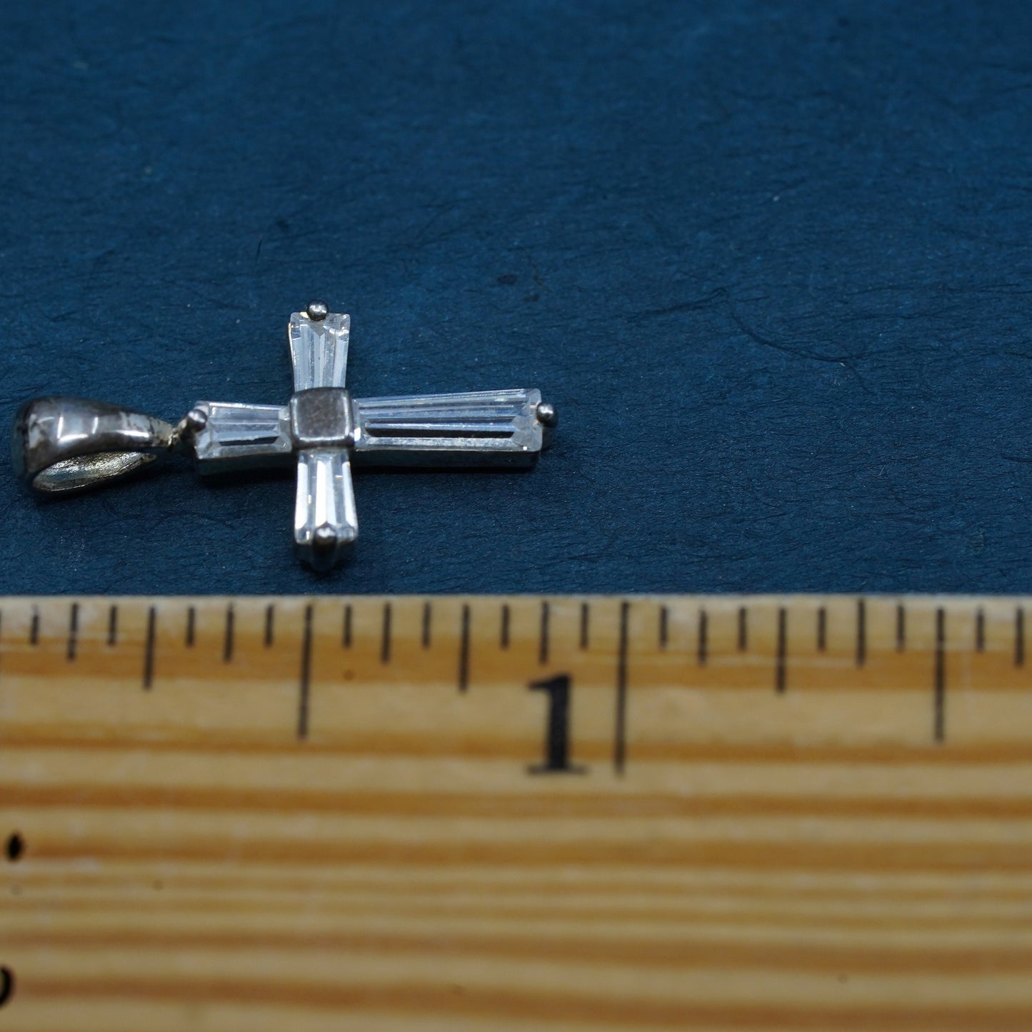 Vintage Sterling silver handmade pendant, 925 cross with cz