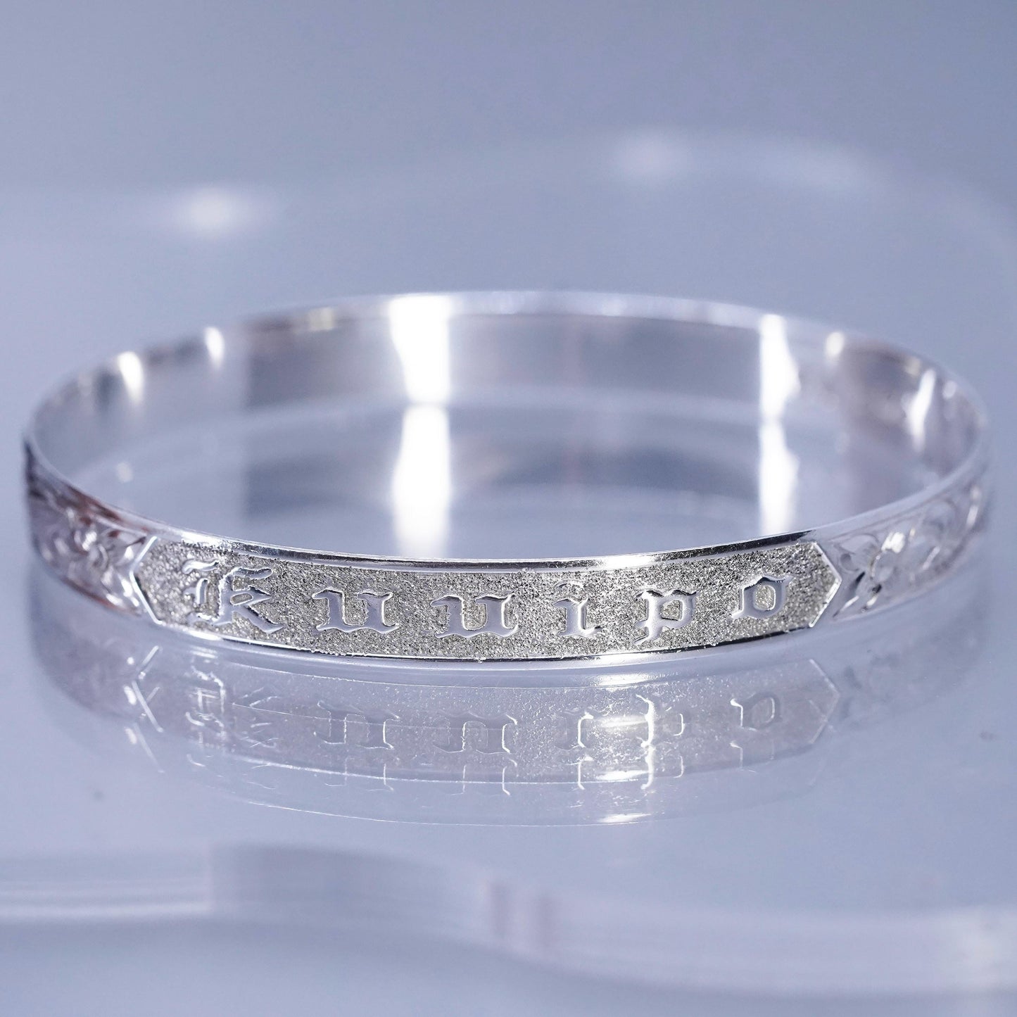 7.5”, Sterling 925 silver bracelet, textured bangle with Odinn lord of frenzy
