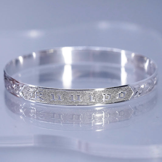 7.5”, Sterling 925 silver bracelet, textured bangle with Odinn lord of frenzy