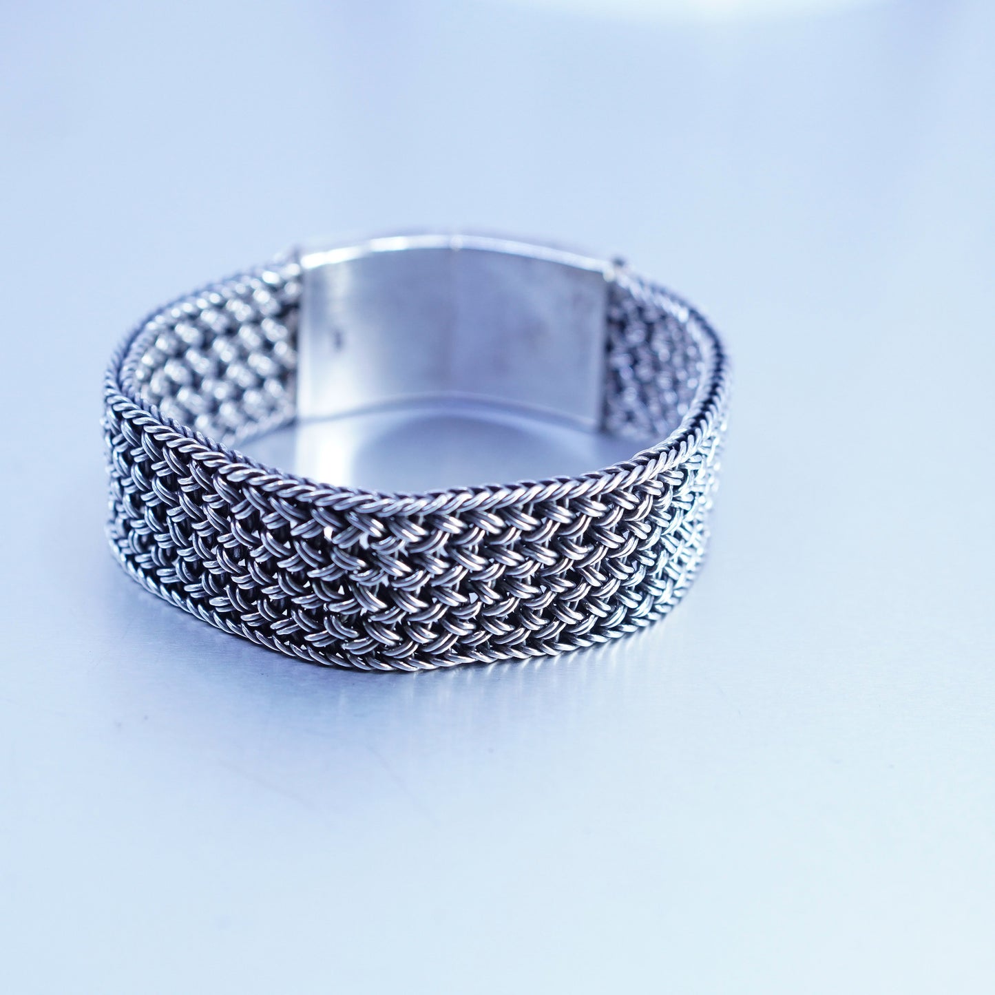 6.75”, Native American Sterling 925 silver handmade wide bangle bracelet
