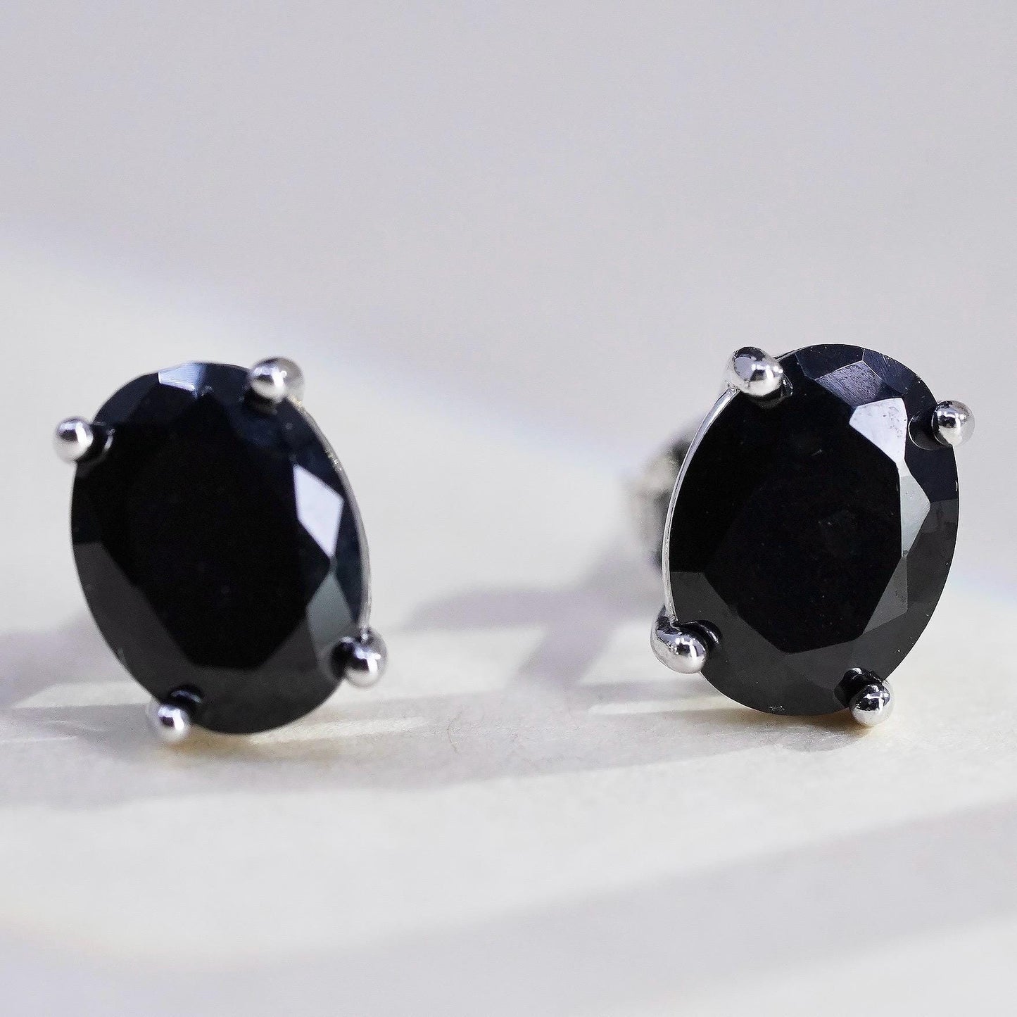 Vintage Sterling silver handmade earrings, 925 studs with obsidian