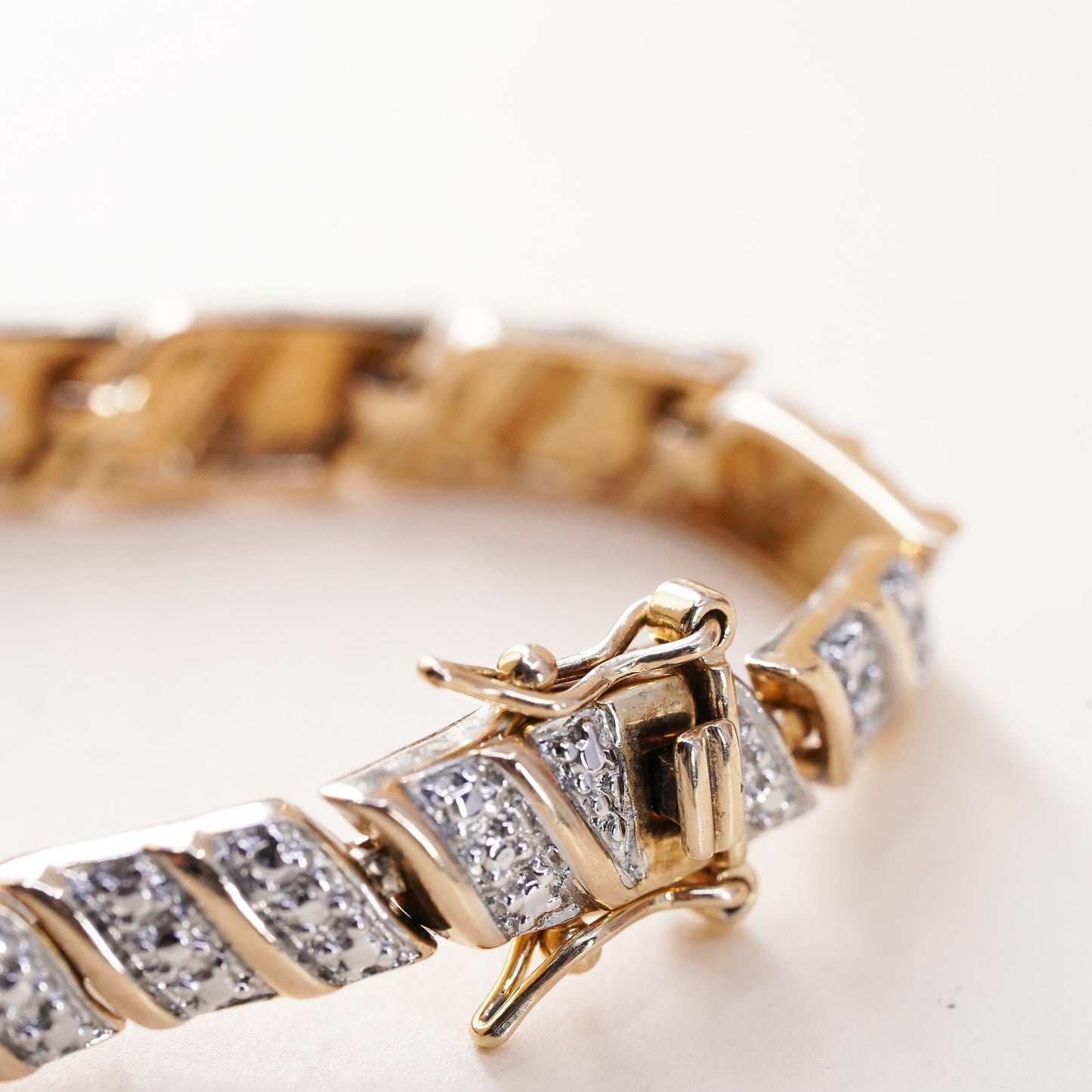 7.25”, vermeil gold sterling silver tennis bracelet 925 San Marco chain diamond