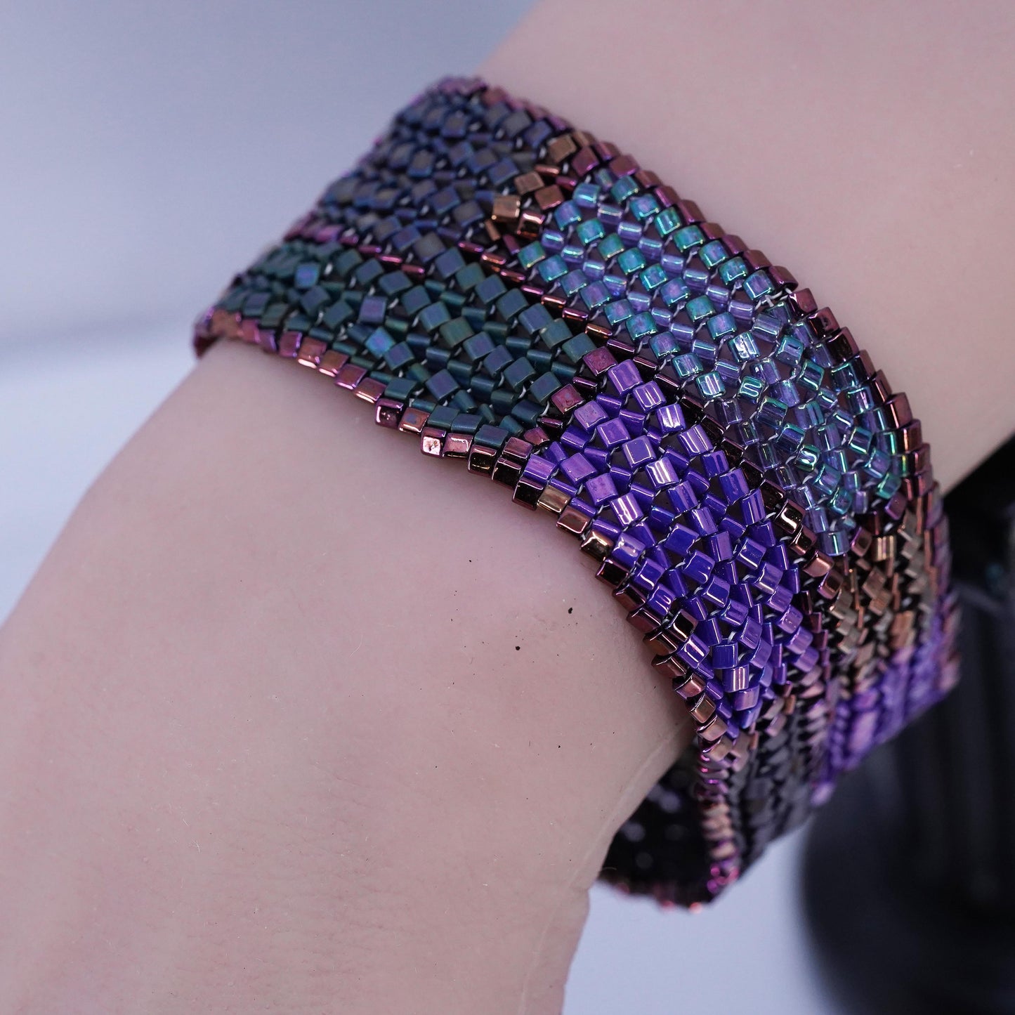 7", VTG Sterling 925 silver multi strands bracelet metallic multi color beads