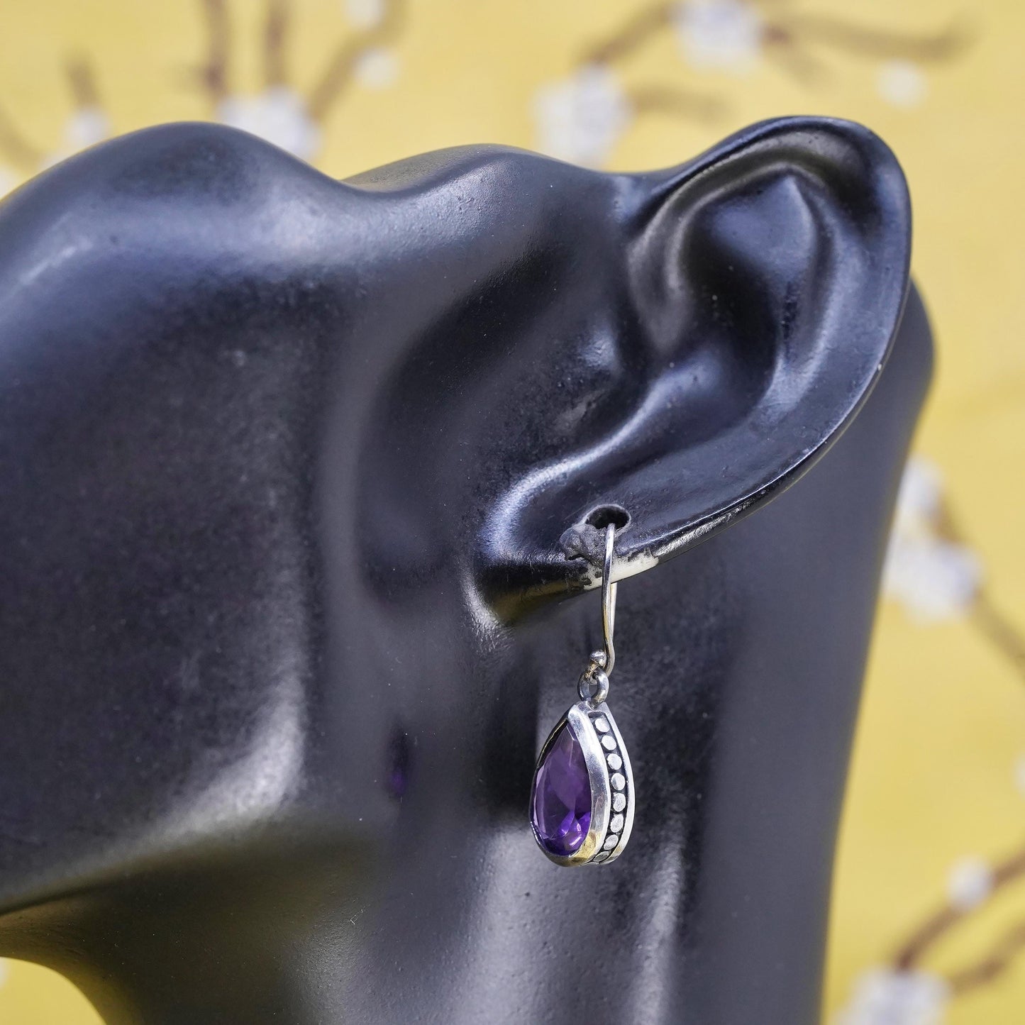 Vintage Sterling 925 silver handmade teardrop earrings with amethyst and beads