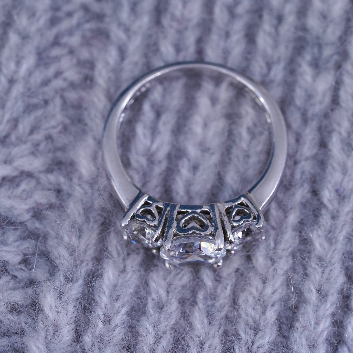 Size 6.25, vintage Sterling 925 silver engagement ring with Cz around