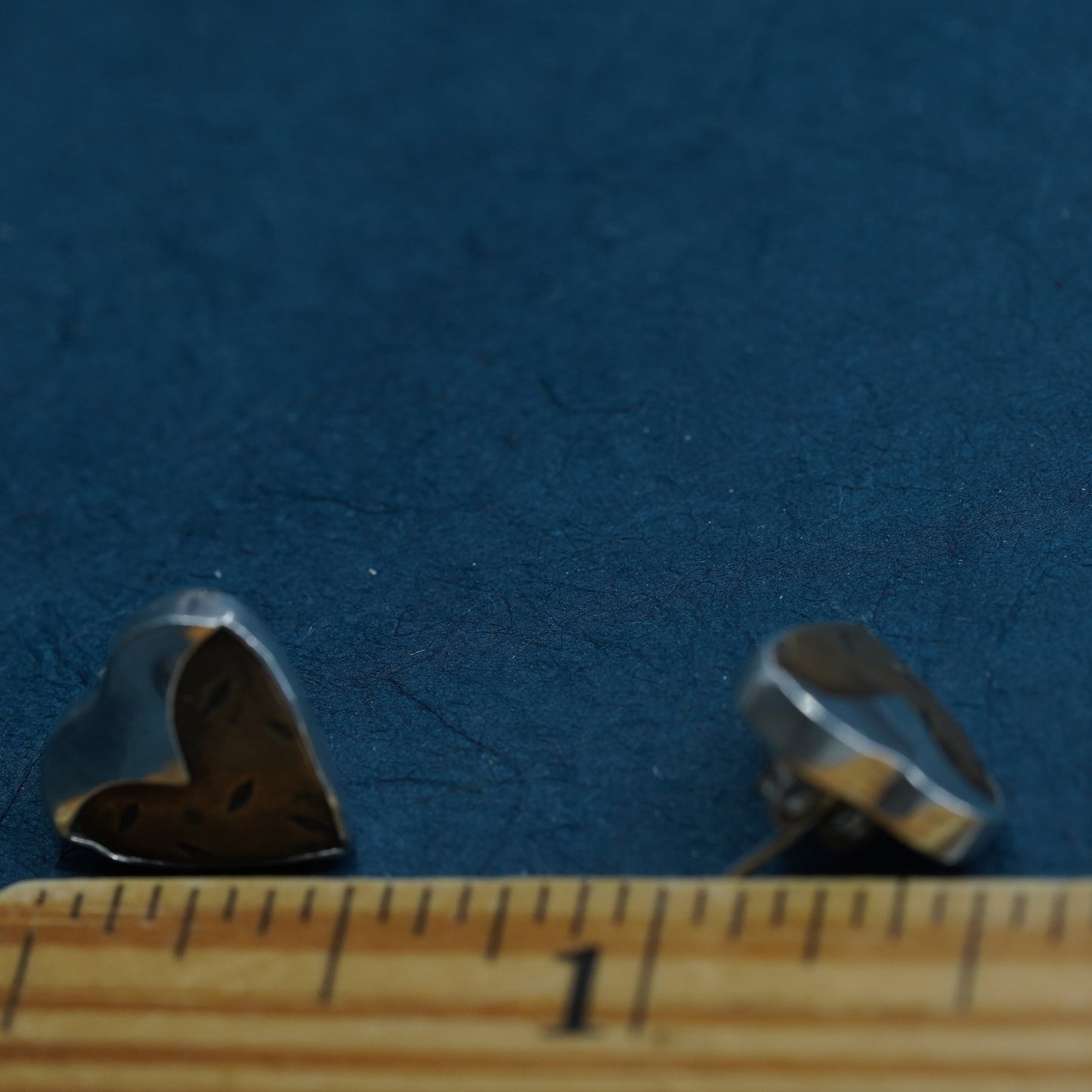 Vintage two tone Sterling silver earrings, 925 square studs with brass heart
