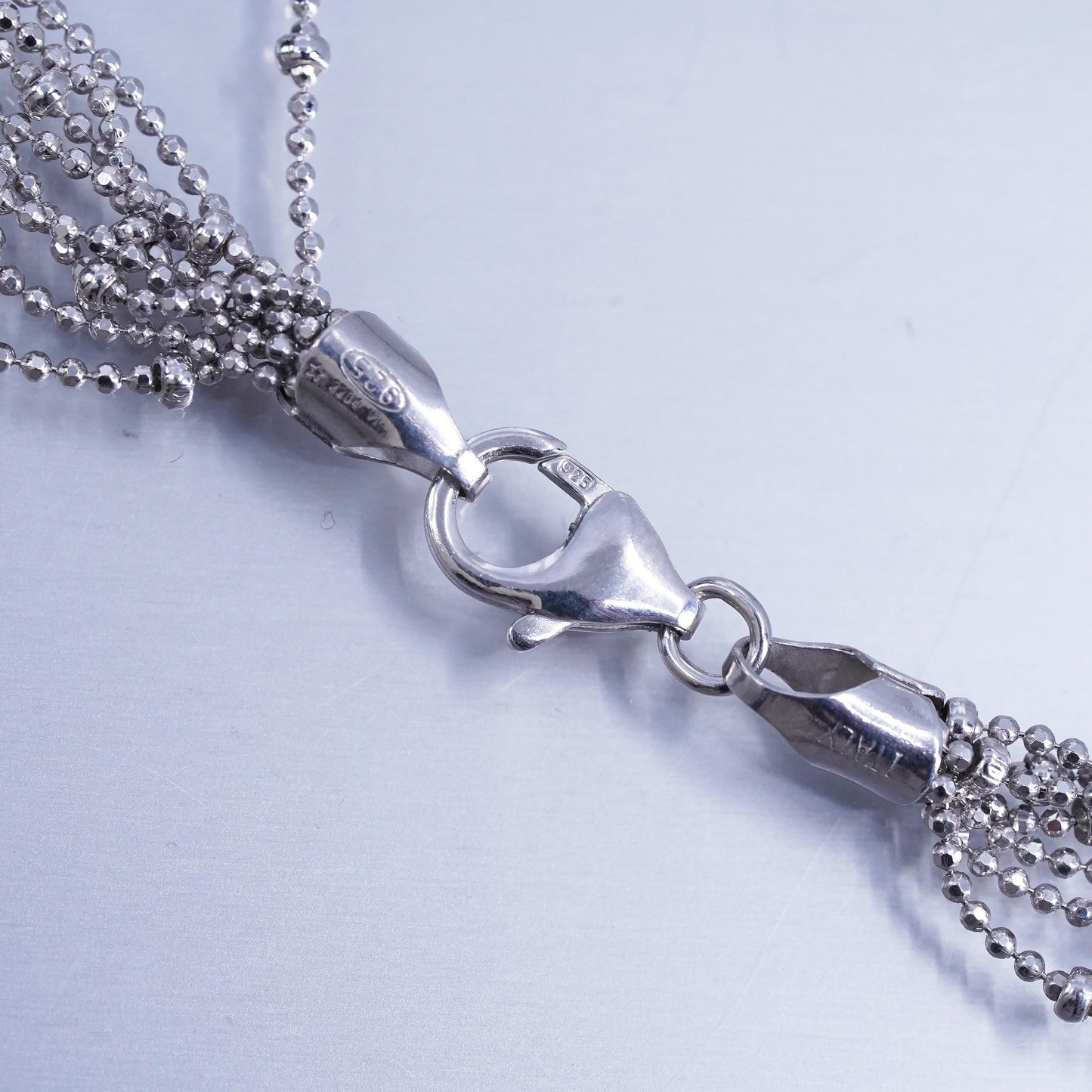 18”, vintage Italian Sterling 925 silver multi 7 strands bead chain necklace