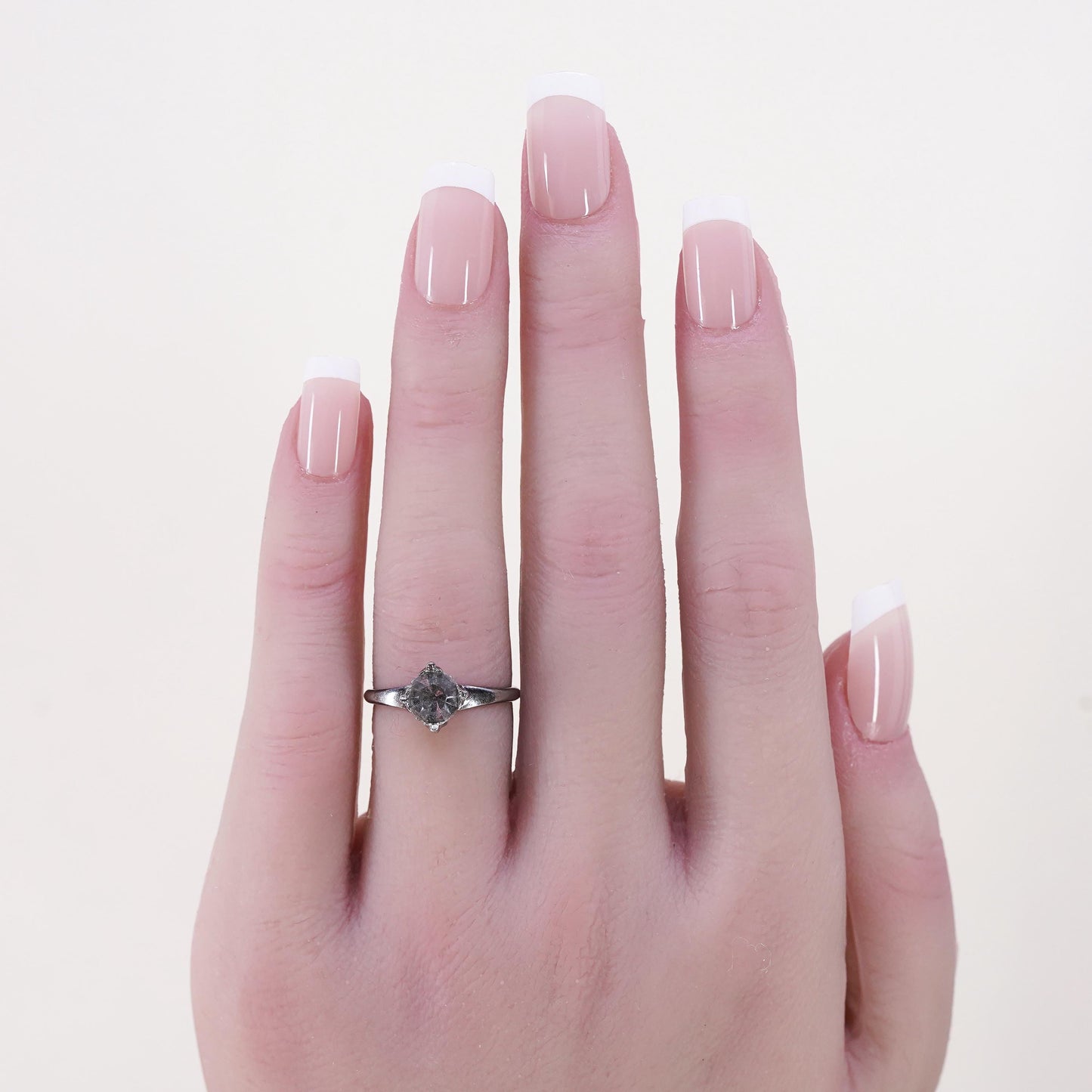 Size 5.5, Vintage oxidized sterling 925 silver engagement cz ring