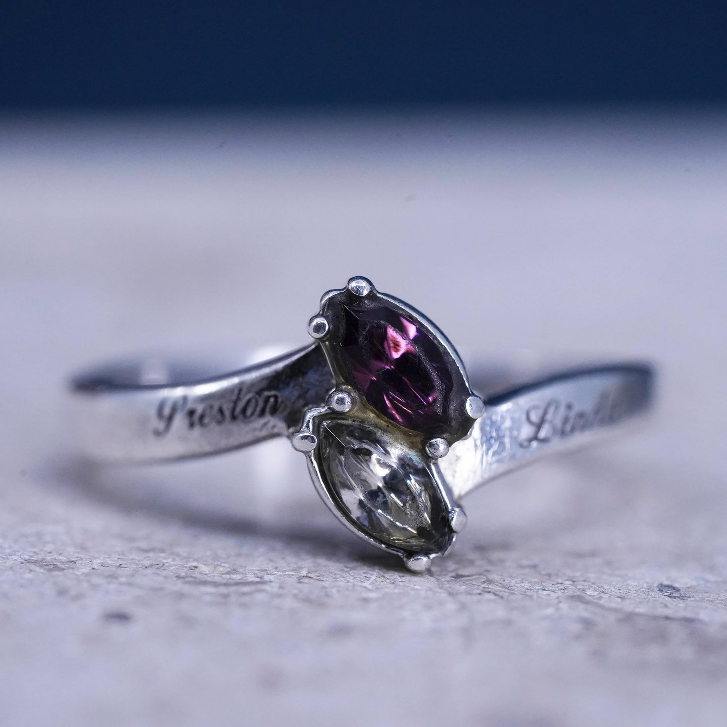 Size 7, vintage sterling 925 silver handmade ring with crystal, engagement ring