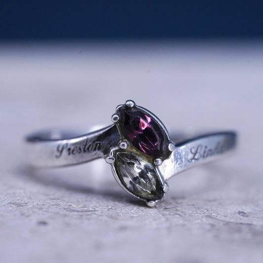Size 7, vintage sterling 925 silver handmade ring with crystal, engagement ring