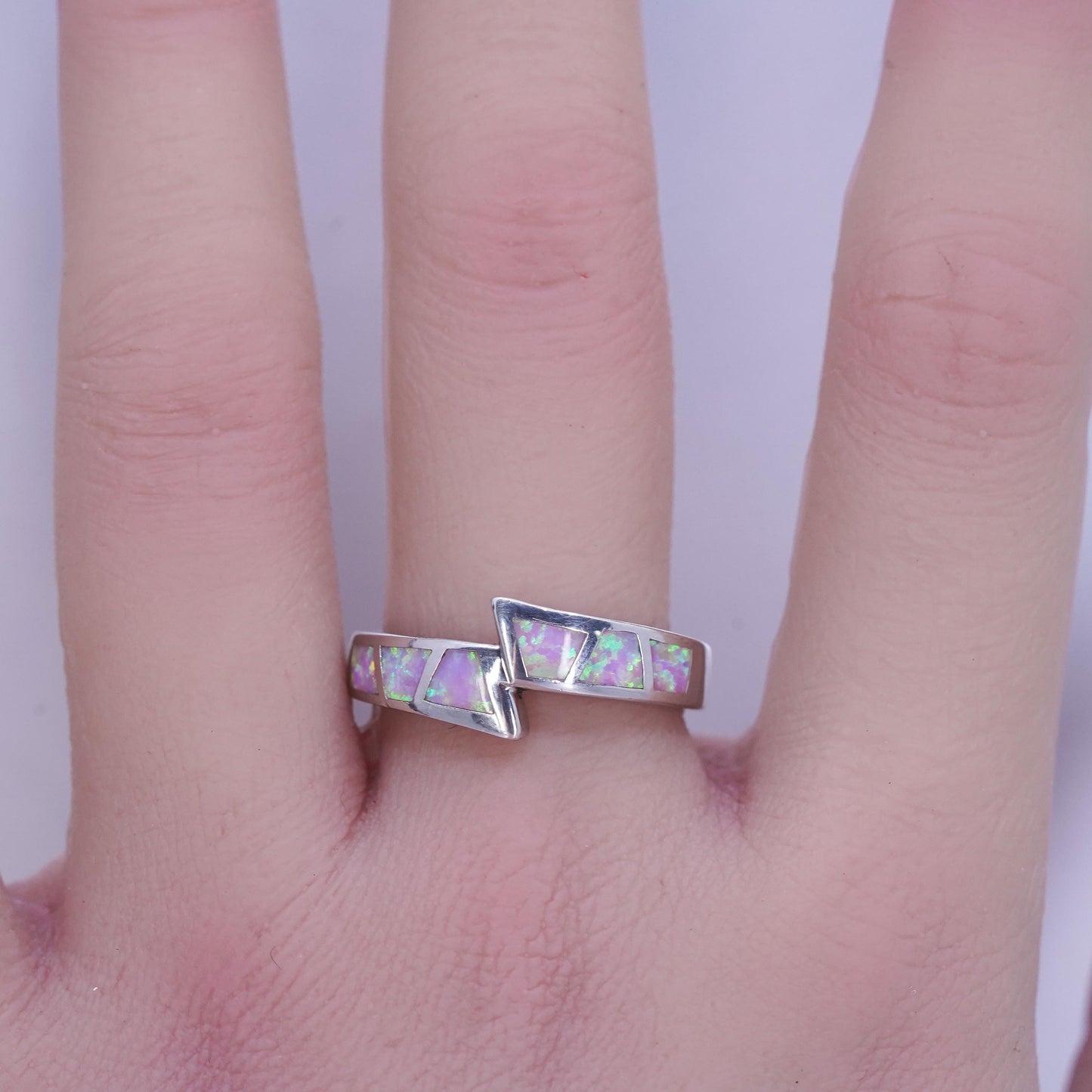 Size 8.25, southwestern Sterling 925 silver handmade band ring with opal