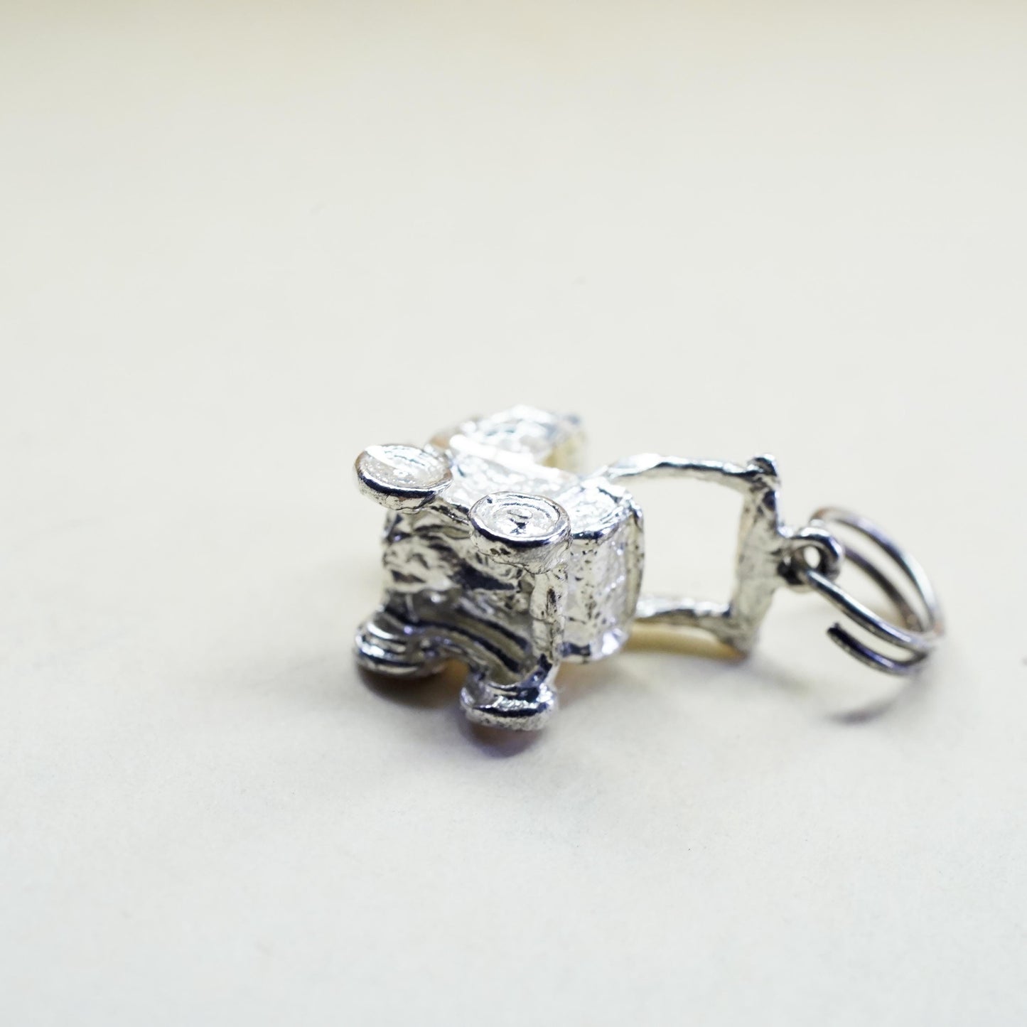 Vintage baby stroller sterling silver handmade pendant, 925 charm
