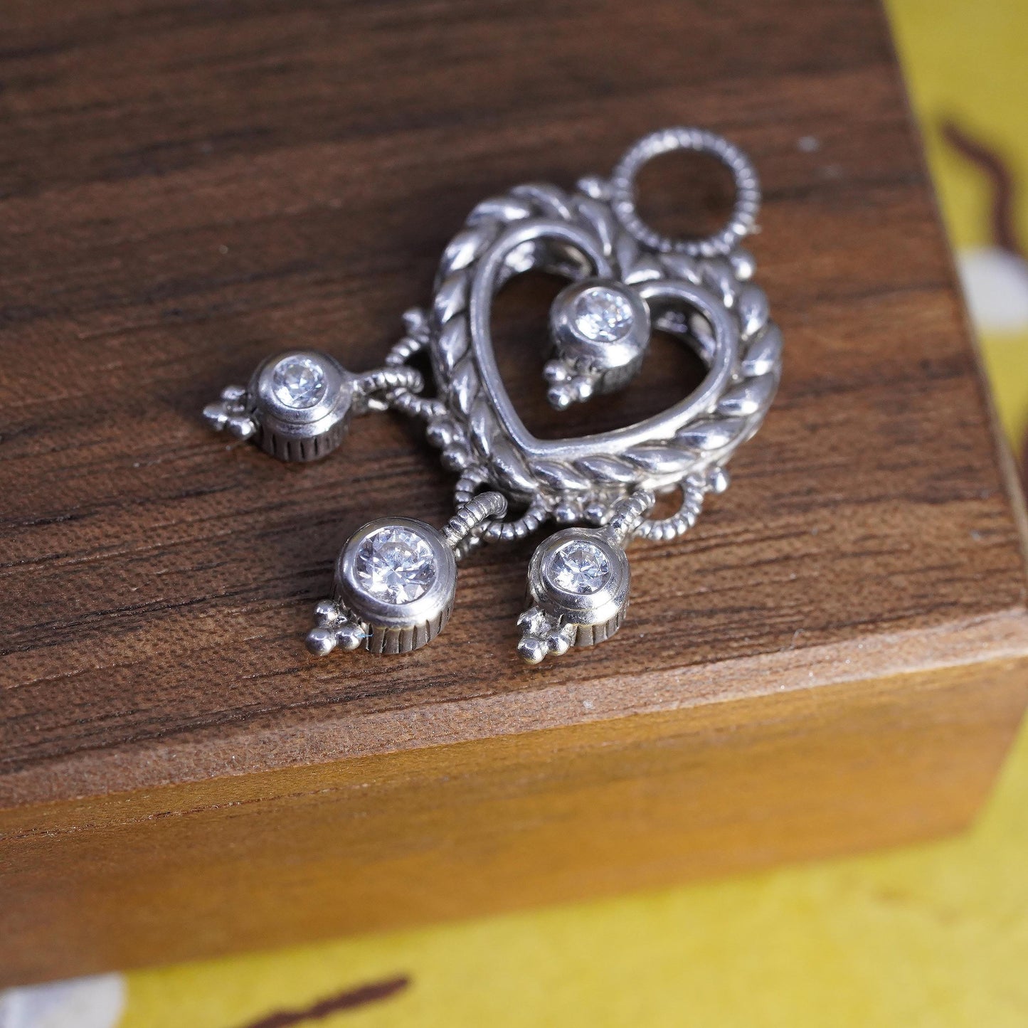 Vintage Judith Ripka Sterling silver handmade pendant, cable 925 heart with Cz