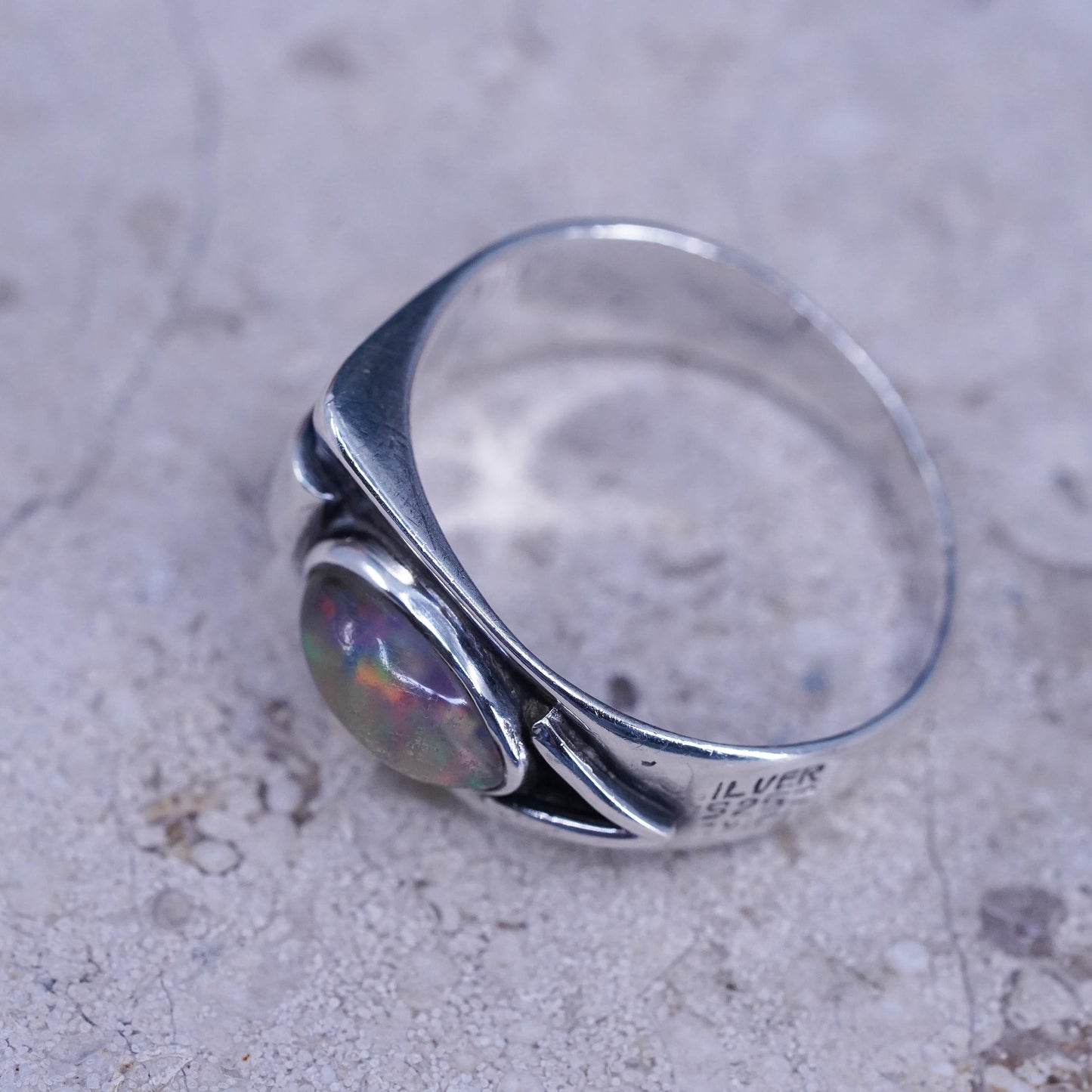 Size 11.75, Native American sterling 925 silver handmade ring with fire opal