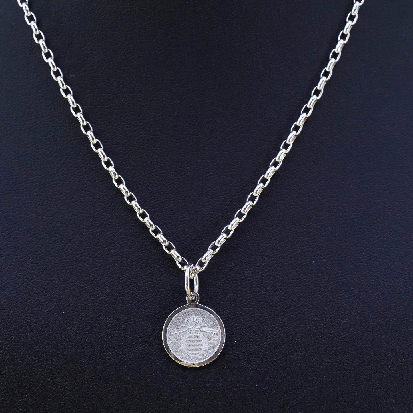 16" Lola Lola sterling silver necklace, 925 circle chain bee charm pendant
