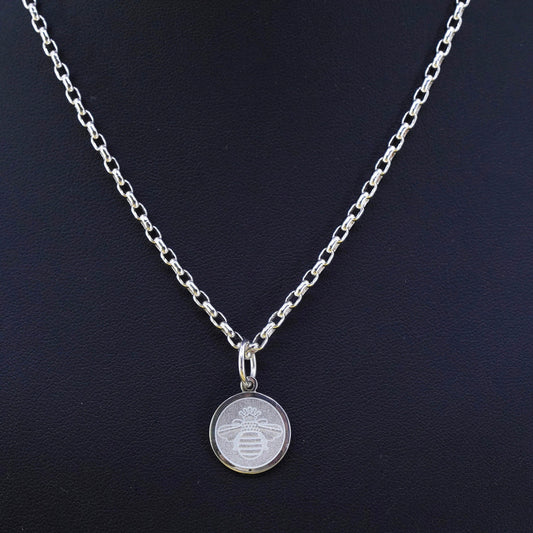 16" Lola Lola sterling silver necklace, 925 circle chain bee charm pendant