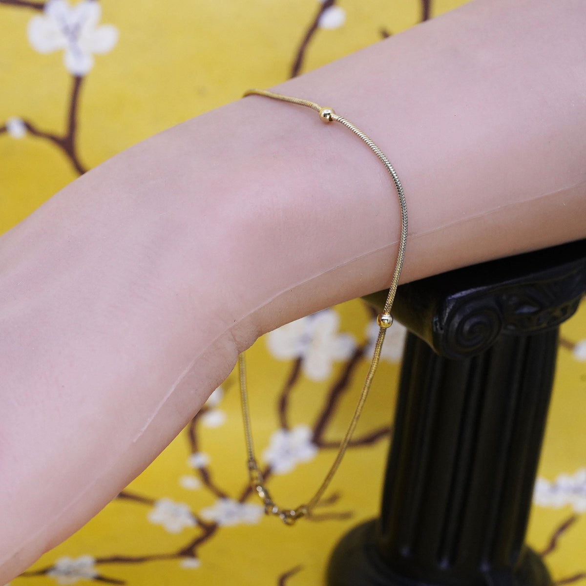 9.25", Italian gold over Sterling silver bracelet, 925 snake chain anklet beads