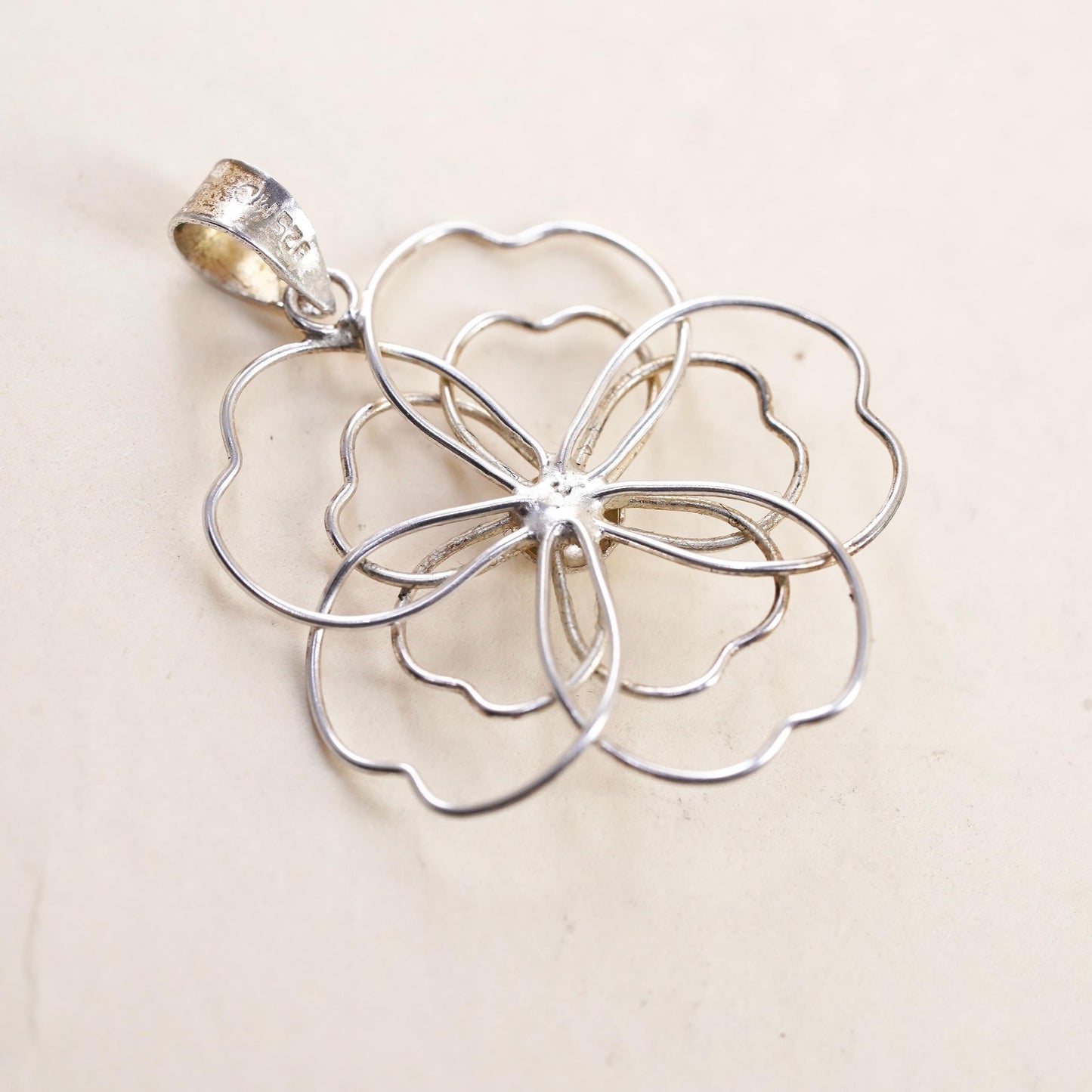 Vintage Sterling silver handmade pendant, 925 plumeria flower charm