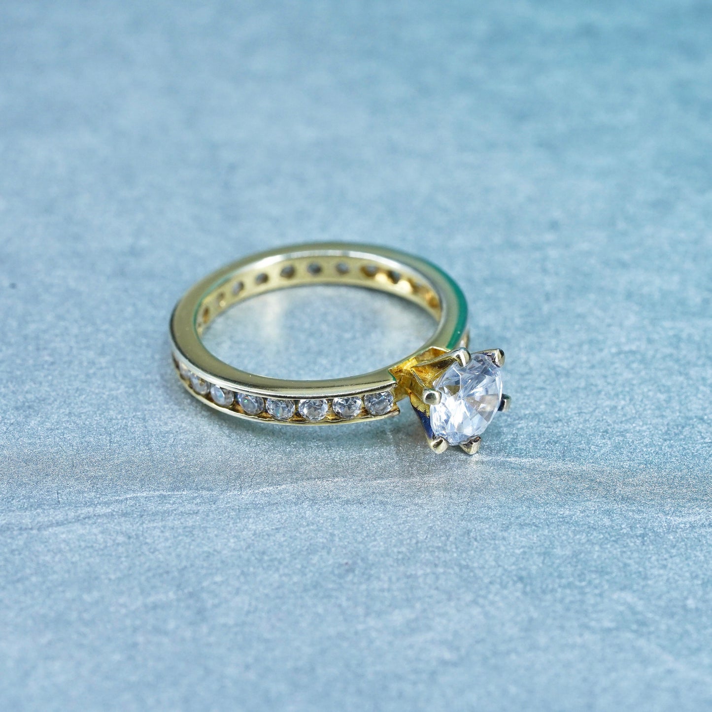 Size 8, vintage vermeil gold over Sterling 925 silver engagement ring with Cz
