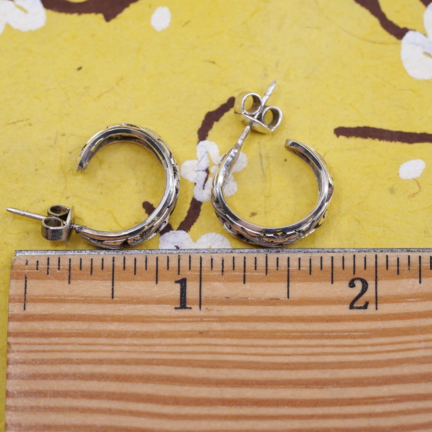 Vintage Sterling silver handmade earrings, 925 huggie, filigree hoops studs