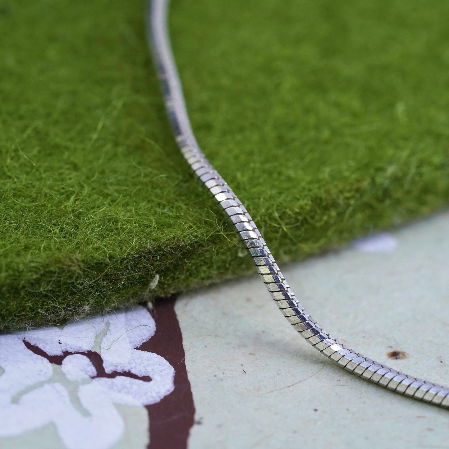 7.5", 1mm, Vintage sterling silver bracelet, Italy 925 square snake chain