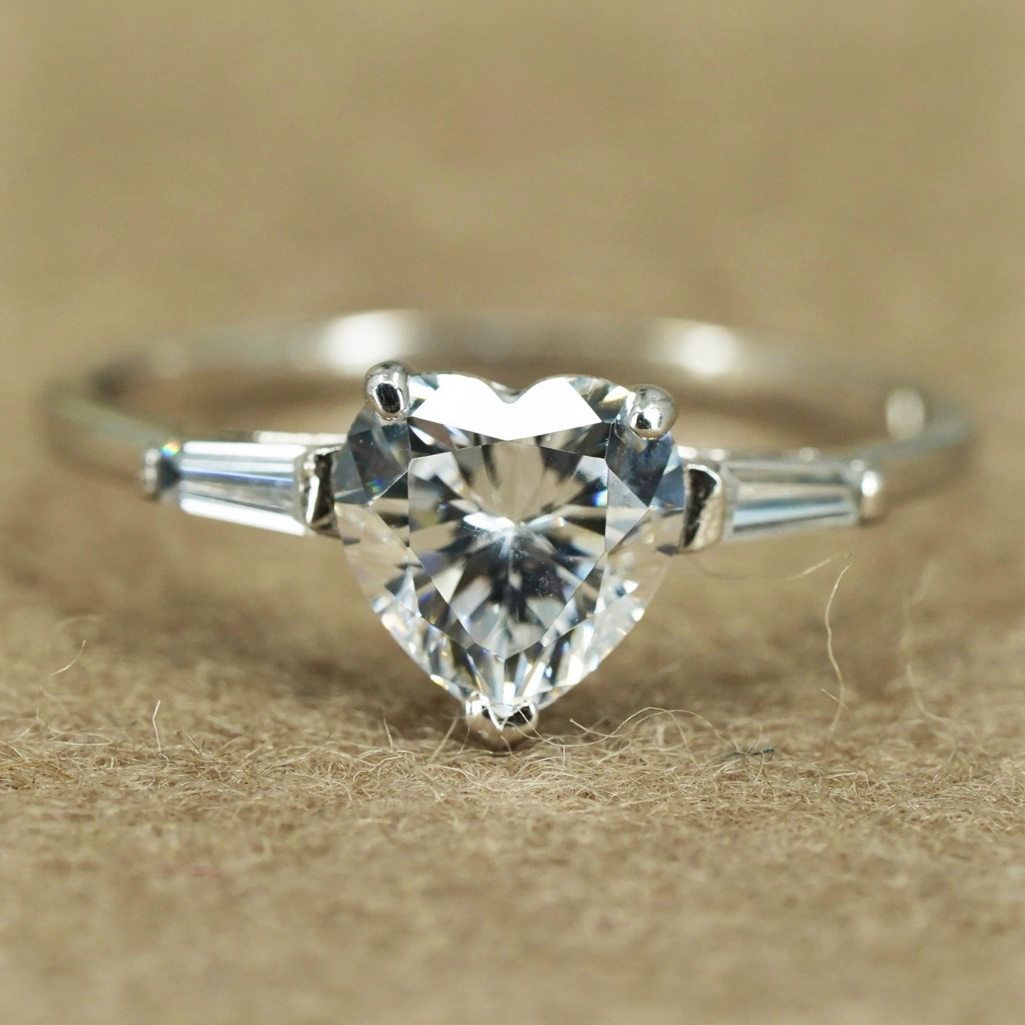 Size 10.25 vintage Sterling 925 silver engagement double ring with heart Cz