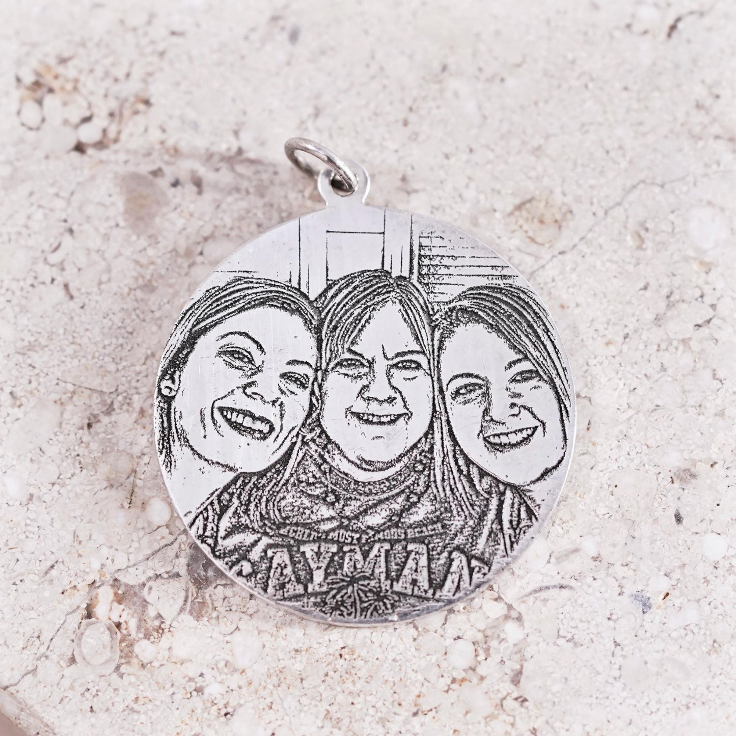 Vintage sterling silver handmade pendant, 925 tag charm with my girls”