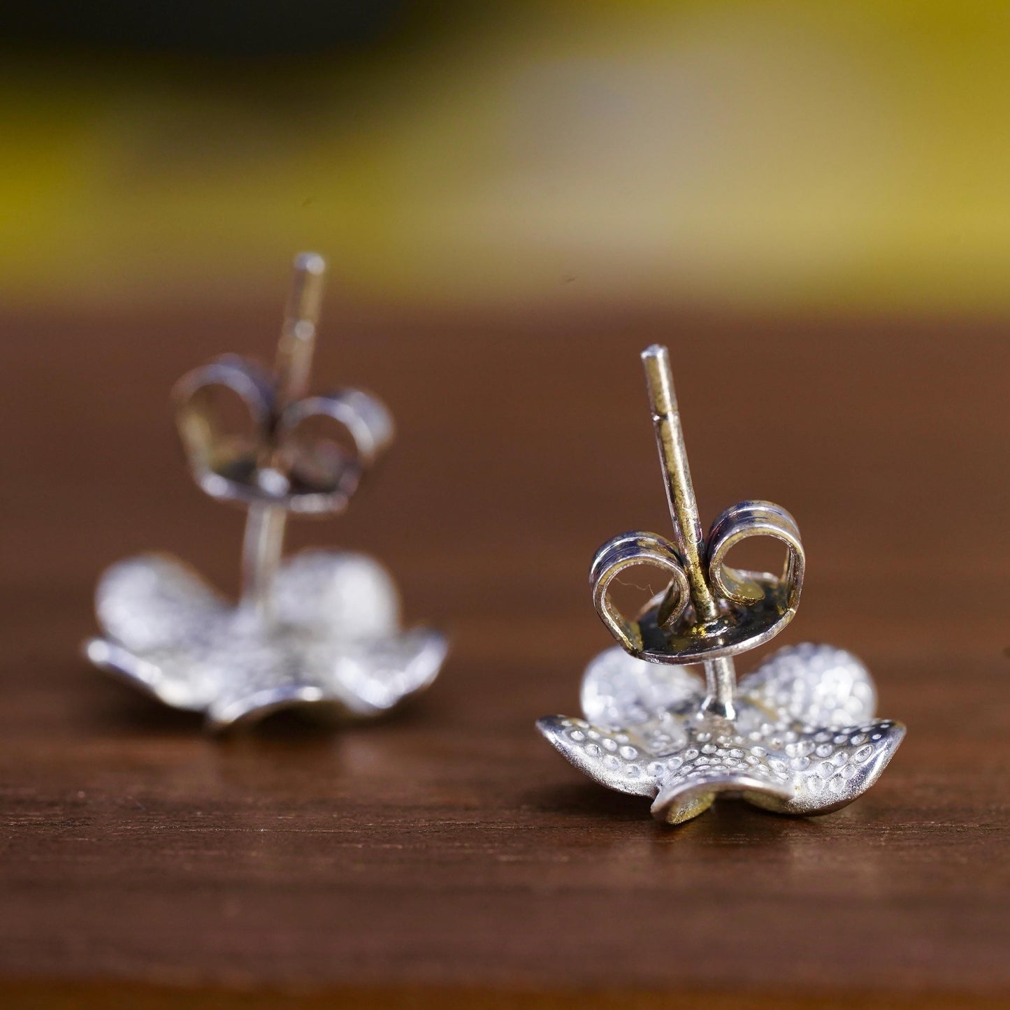 Vintage Sterling silver handmade earrings, 925 plumeria flower studs with cz