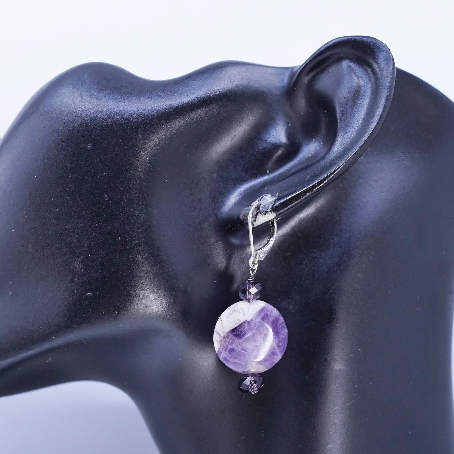 Vintage Sterling 925 silver handmade earrings with amethyst beads