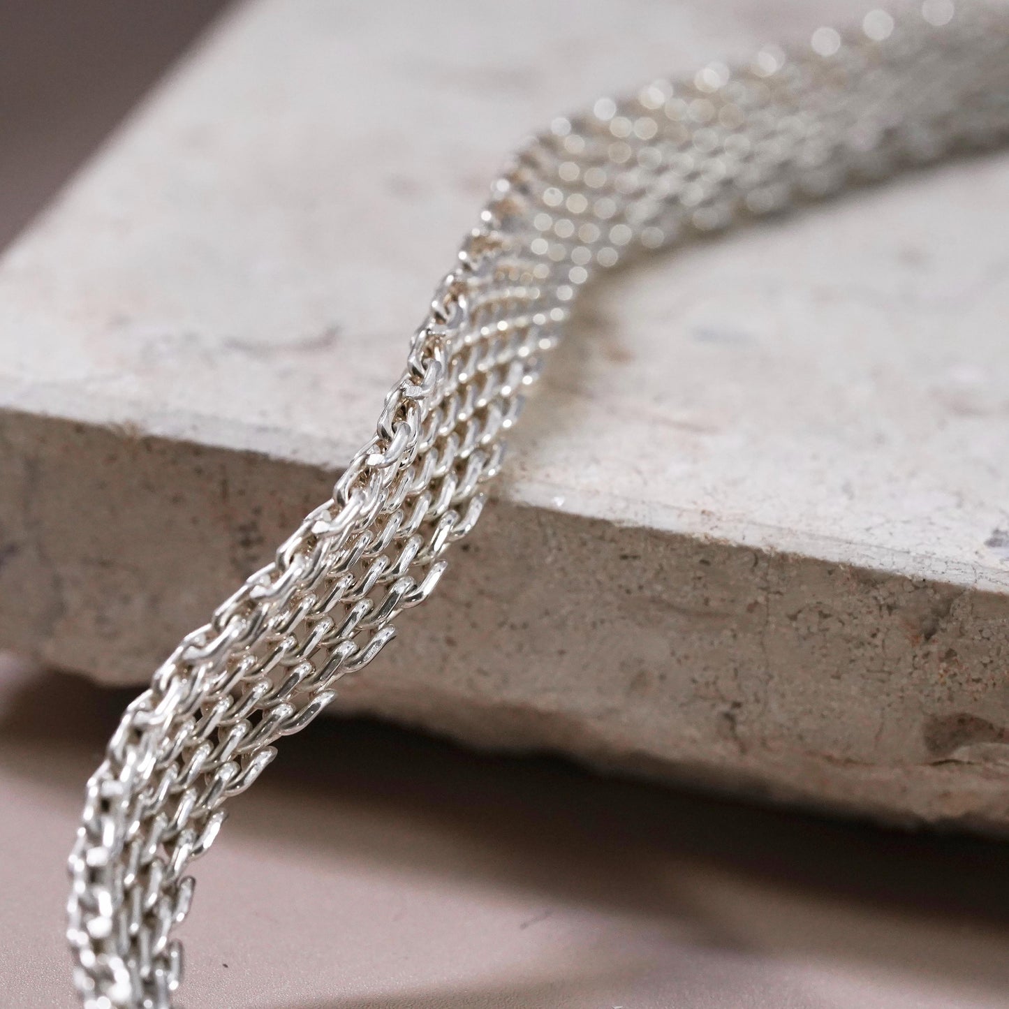 16+2", VTG Italian GC Sterling silver handmade necklace, bold 925 mesh chain