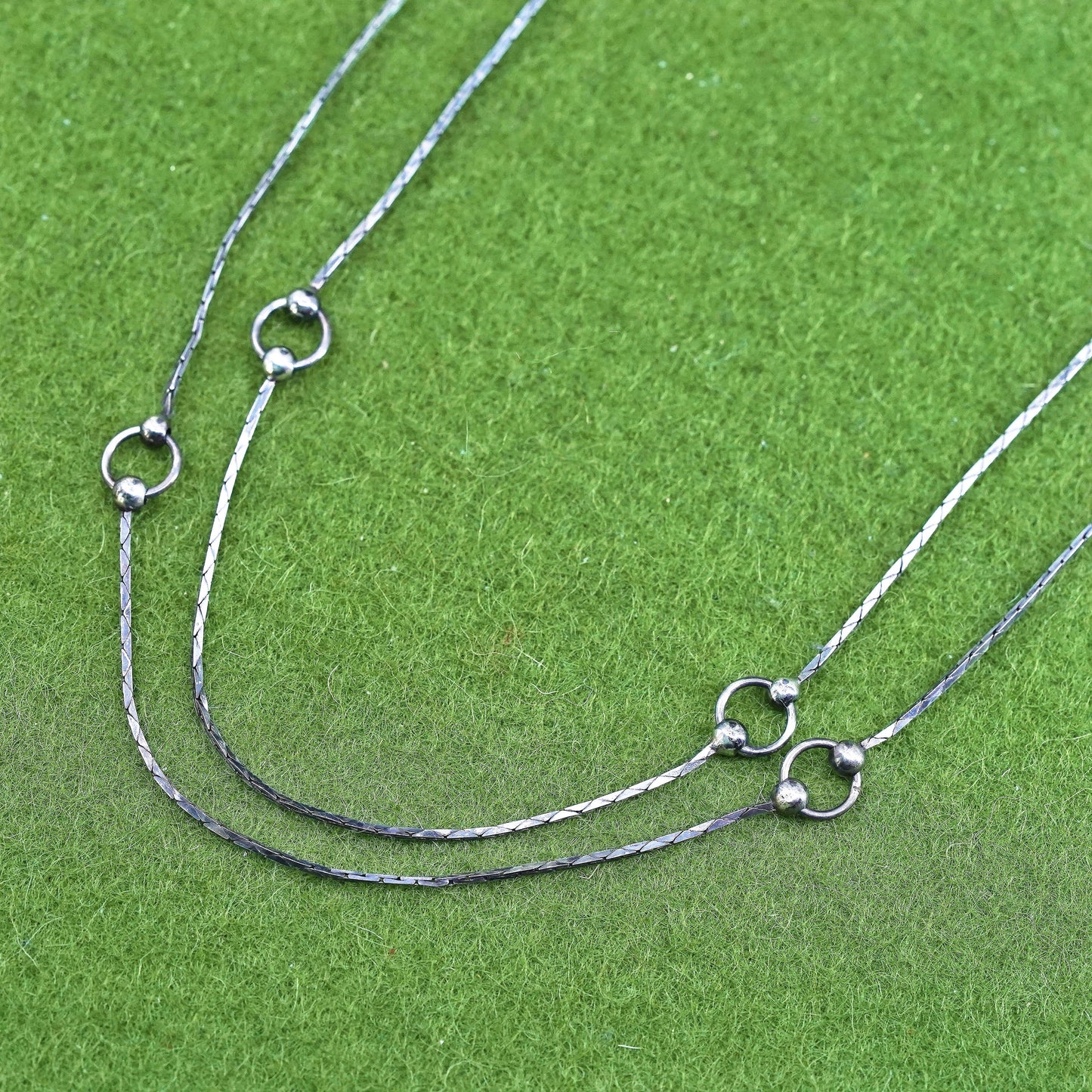 24" 1mm, Vintage sterling silver necklace, Italy 925 snake chain with beads