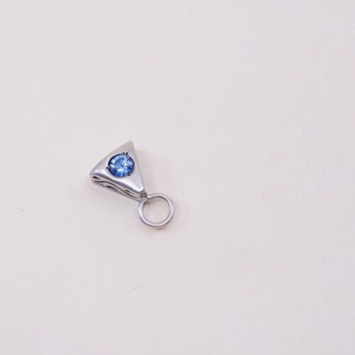 Vintage Sterling 925 Silver Pendant With Blue Cz, Stamped 925