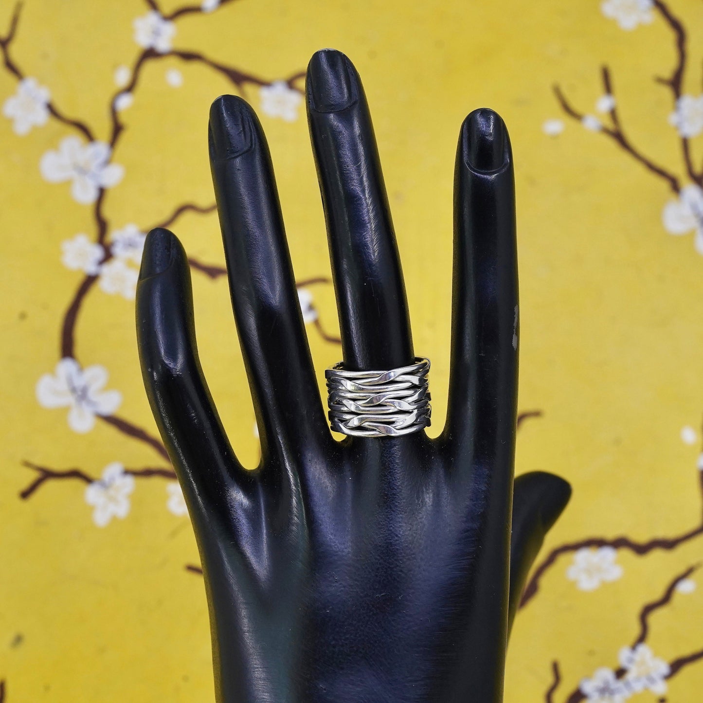 Size 6.75, VTG Sterling silver handmade ring, 925 wide band w/ woven braided