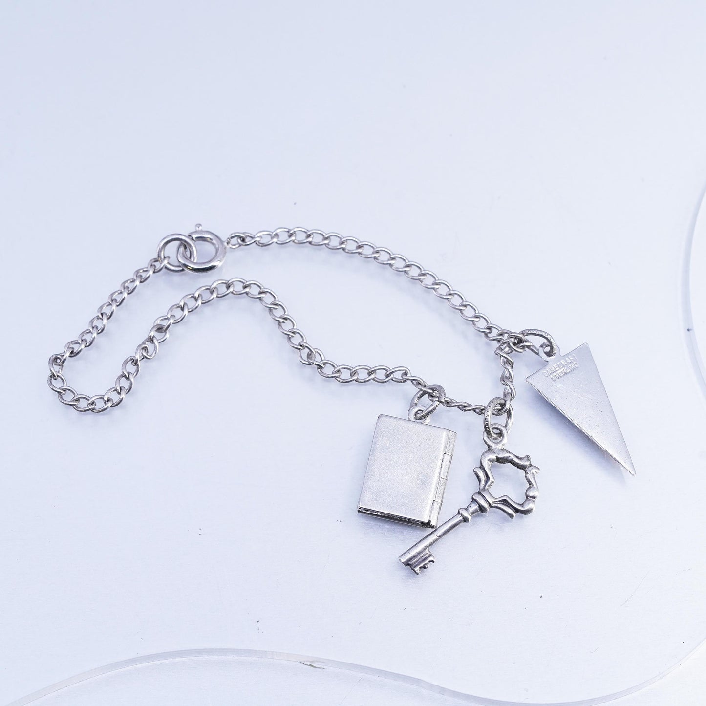 6.75" Sterling 925 silver curb bracelet photo locket, highland springs charms
