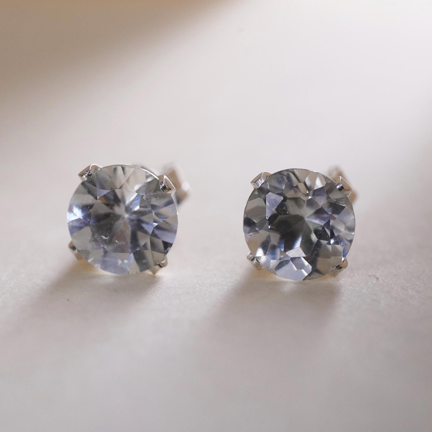 6mm, Vintage sterling 925 silver genuine round cz studs, earrings