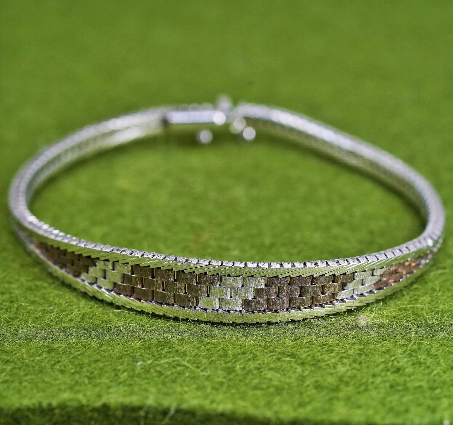 7", Vintage Italian two tone sterling 925 silver Riccio chain bracelet