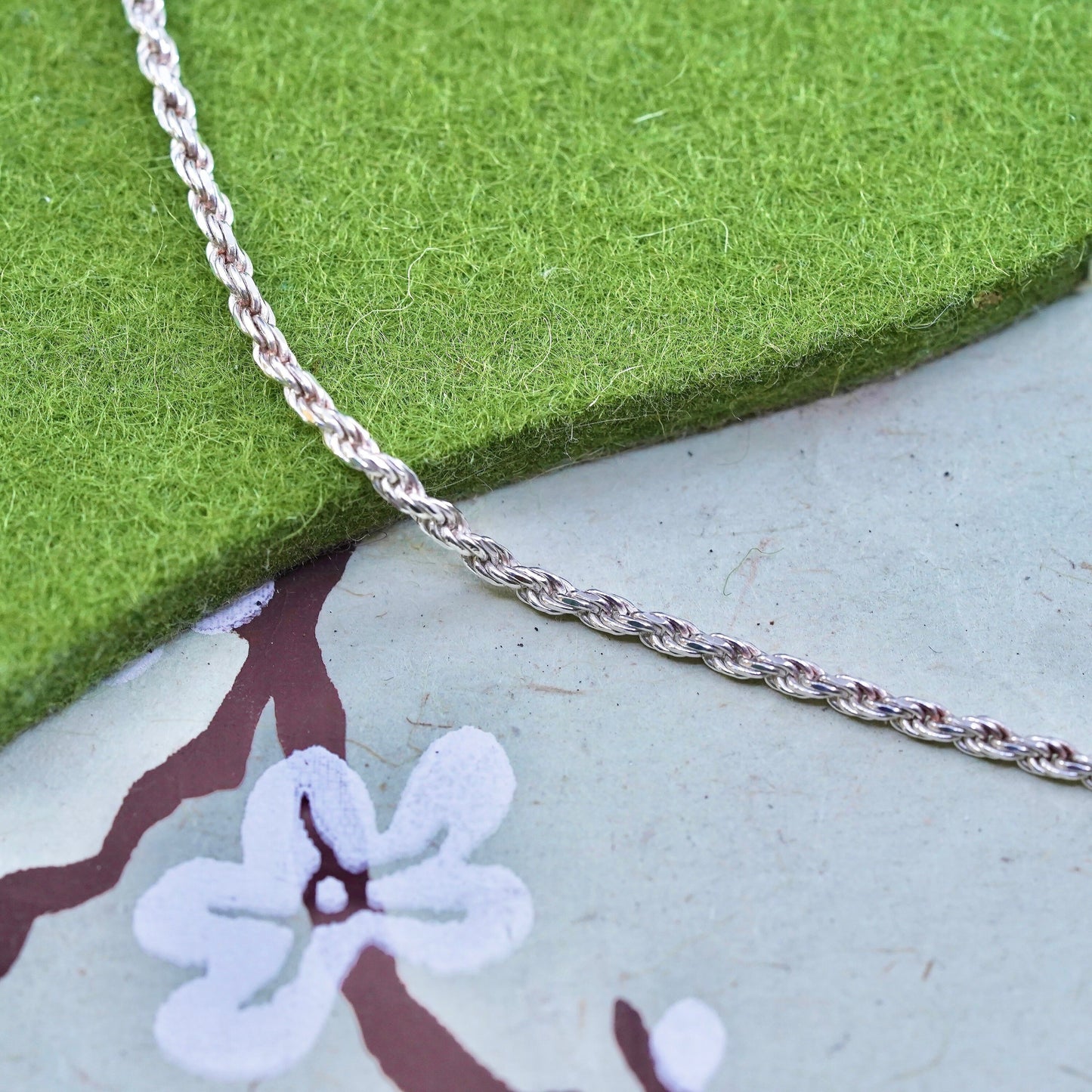 16” 2mm, vintage sterling silver necklace, 925 rope chain