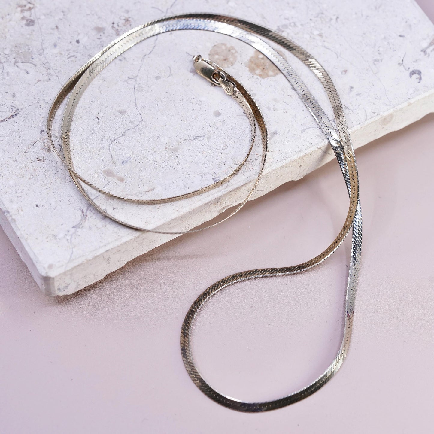30", Italian vermeil gold over Sterling silver necklace, 925 herringbone chain