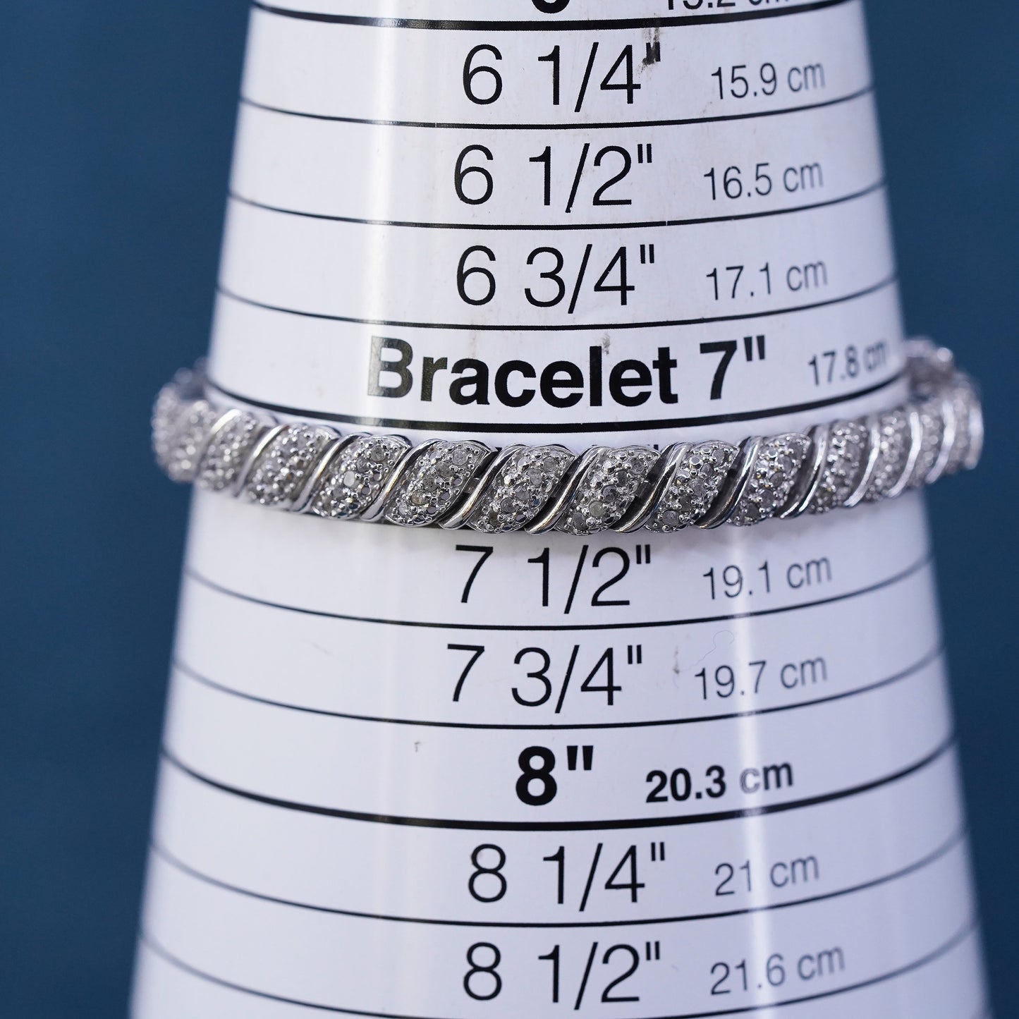 7.25”, vintage sterling 925 silver tennis bracelet with cluster diamonds