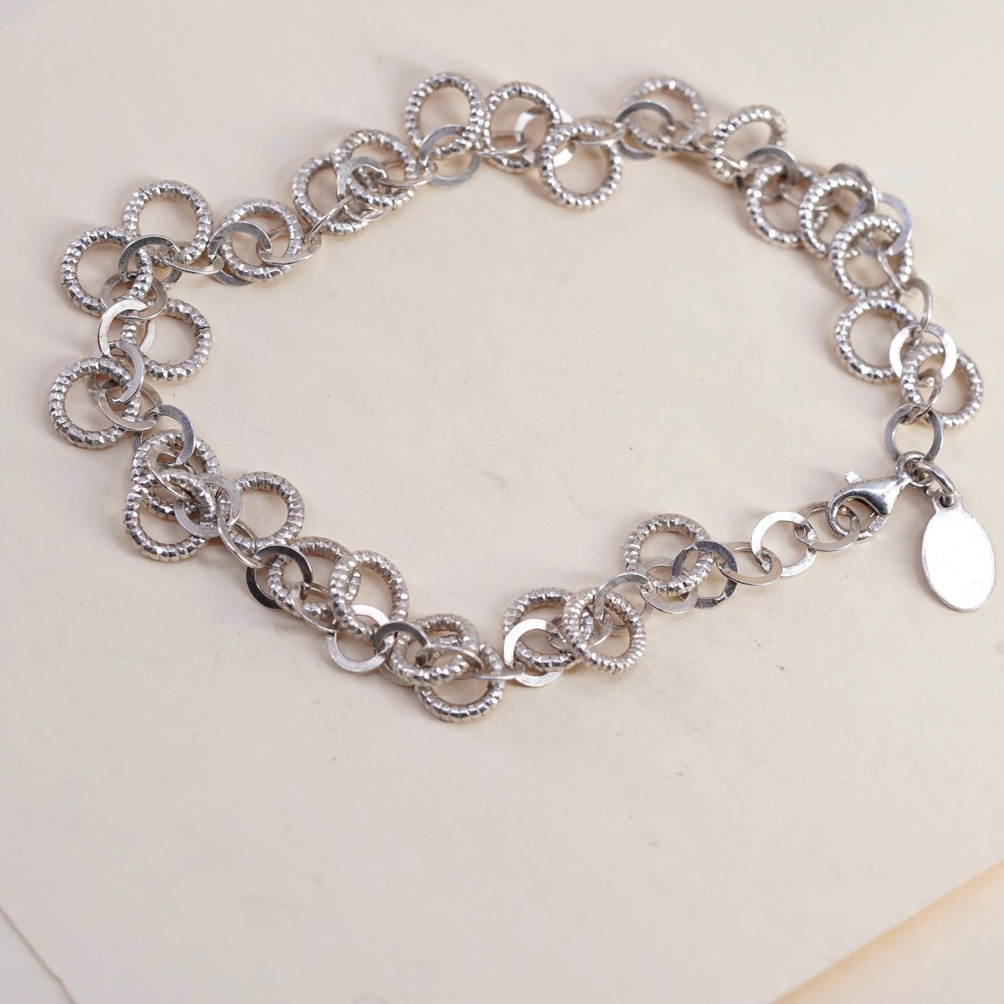 7.25", Vintage Italian Dyadema sterling 925 silver multi circle charm bracelet