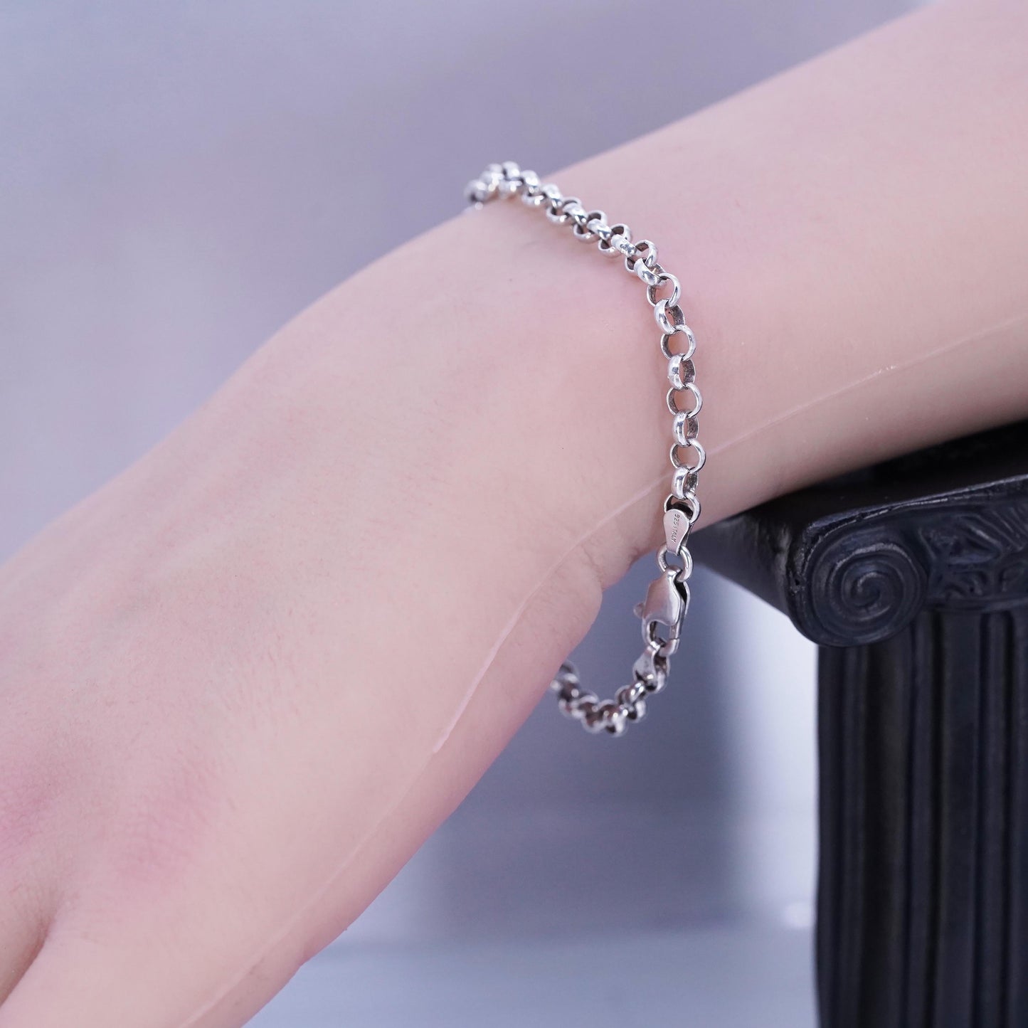 6.75” 4mm, vintage Sterling silver handmade bracelet, 925 bold circle chain