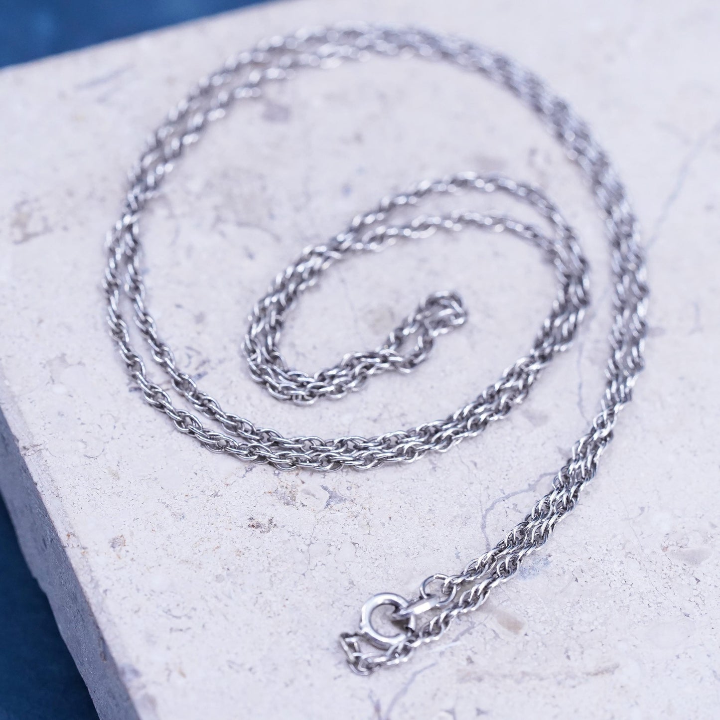 23", 2mm, vintage Mexican Sterling silver necklace, 925 Singapore rope chain