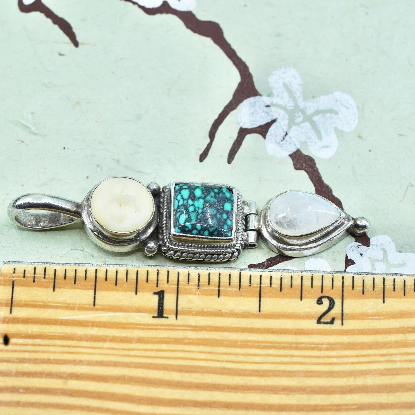 Native American sterling silver 925 moon face pendant with turquoise moonstone