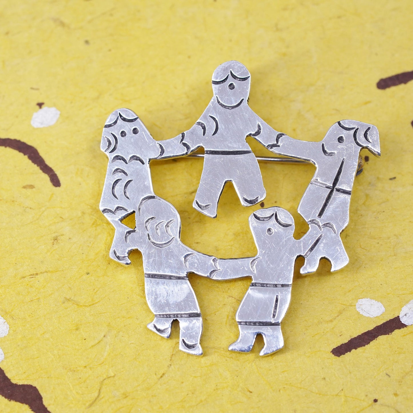 Vintage Mexican sterling silver handmade brooch, 925 save the children pendant