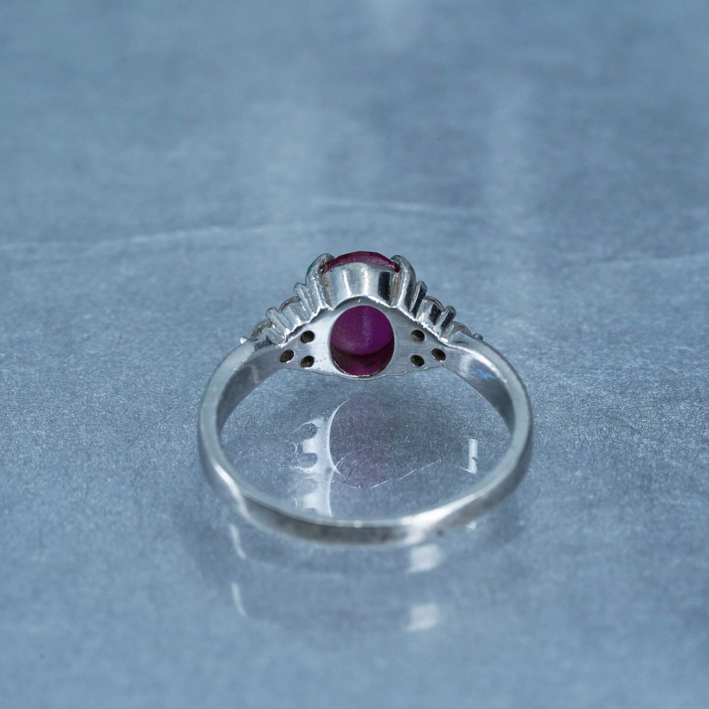 Size 8, vintage Sterling 925 silver engagement ring with ruby and cz