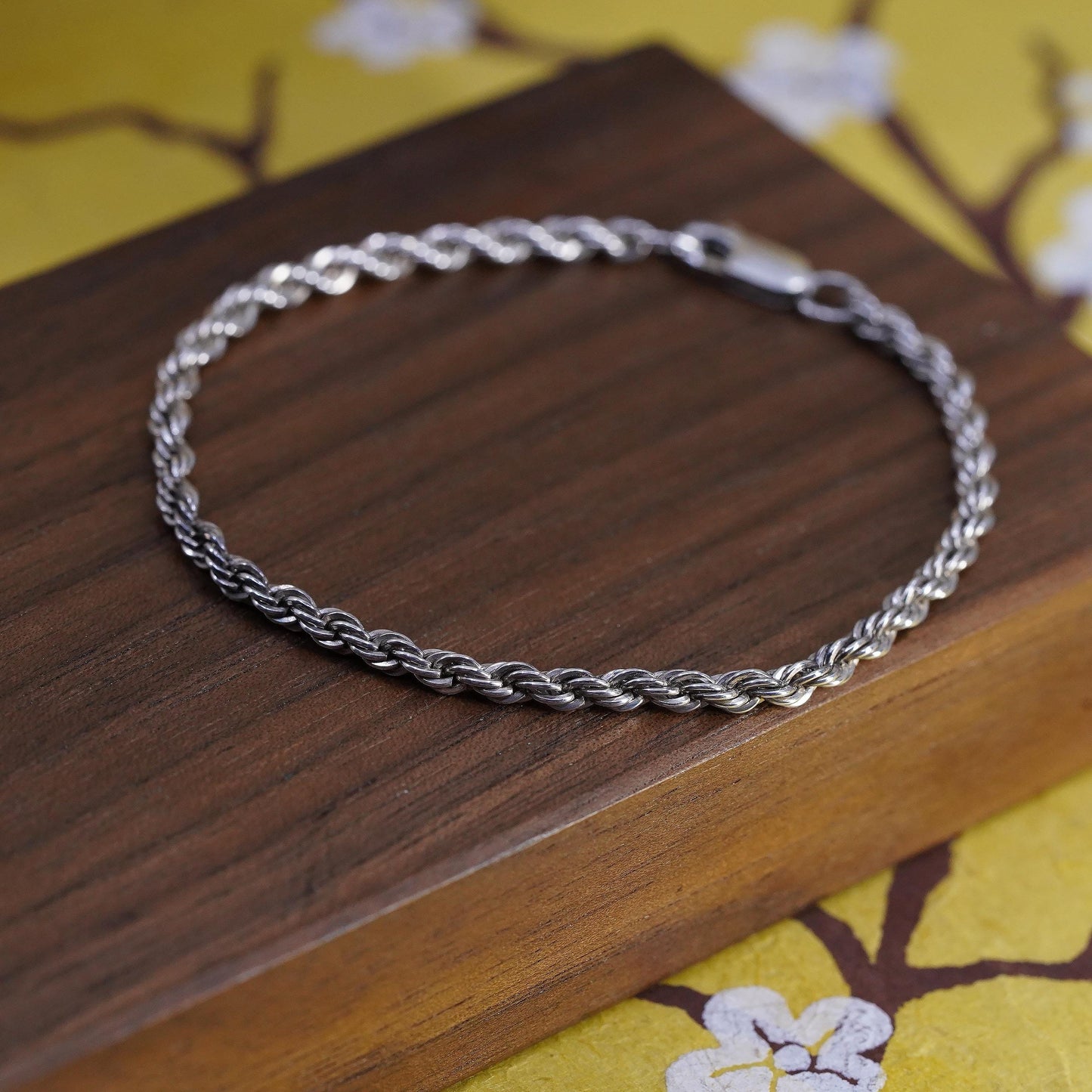 7”, 3mm, vintage Sterling silver Singapore rope bracelet, Italy 925 chain