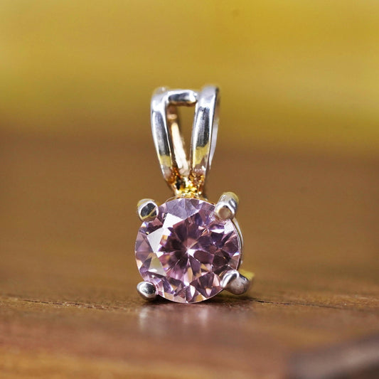 Vintage Sterling 925 silver handmade square pendant with pink crystal